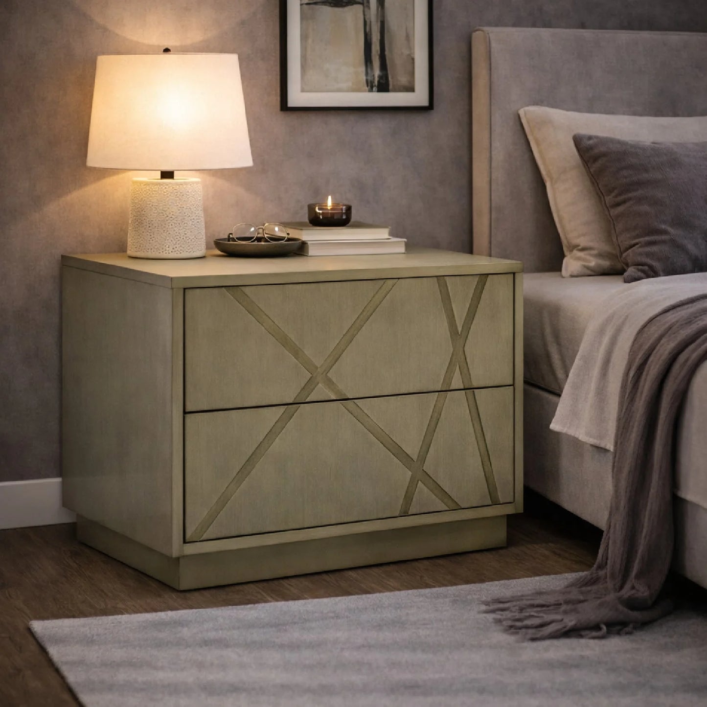 Luxury Modern Nixa 2-Drawer Nightstand European Style for Villa