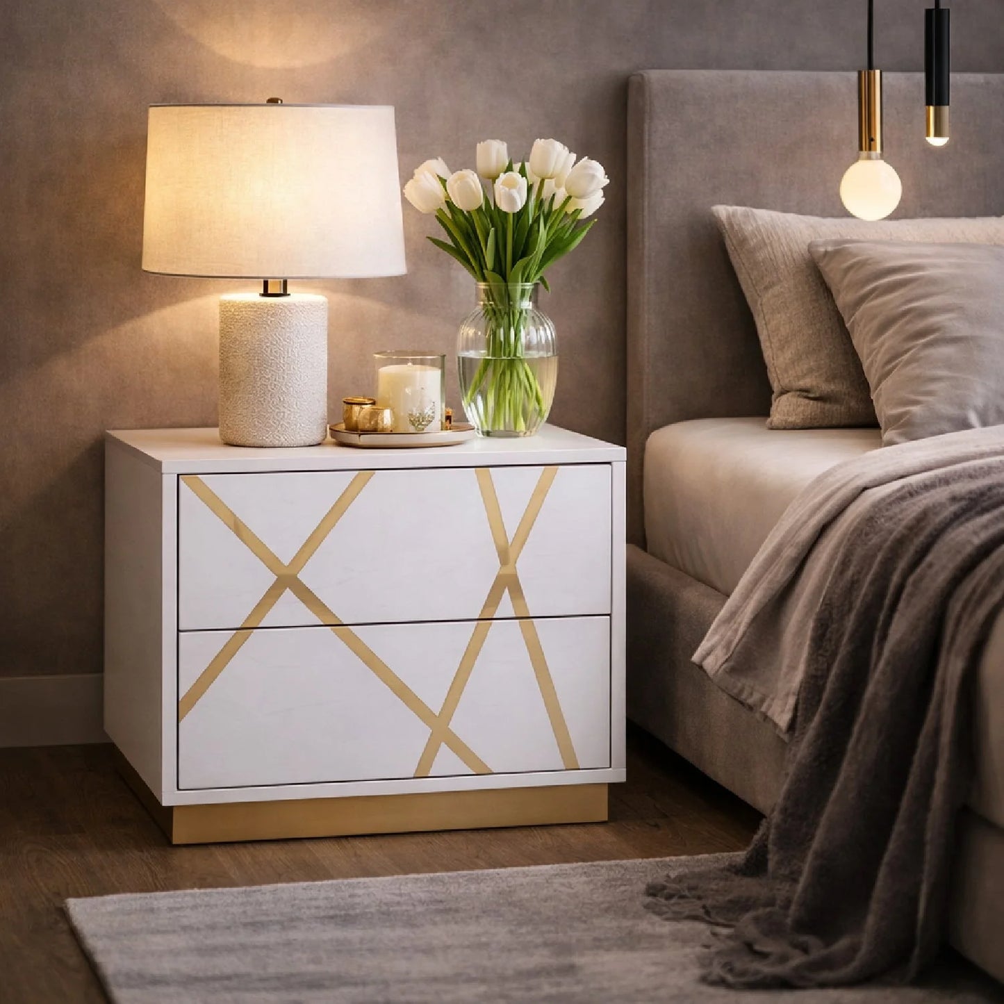 Luxury Modern Nixa 2-Drawer Nightstand European Style for Villa