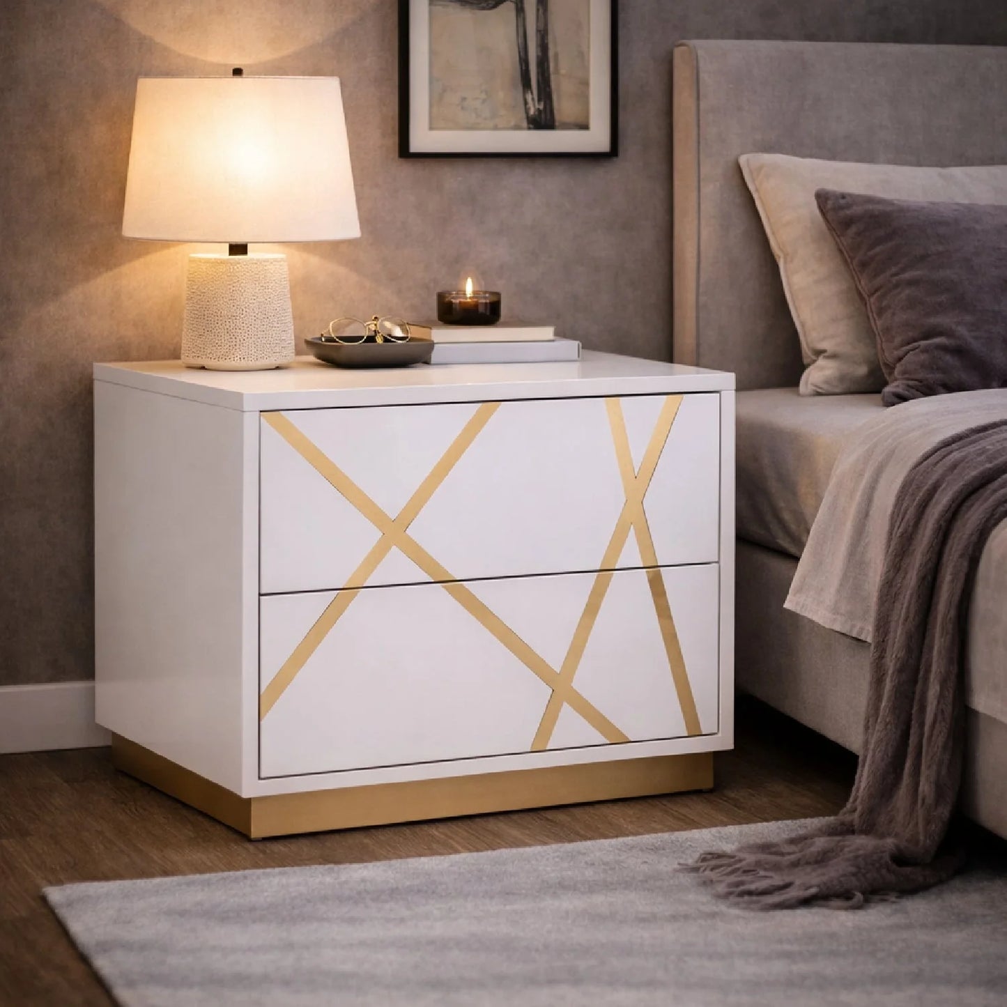 Luxury Modern Nixa 2-Drawer Nightstand European Style for Villa