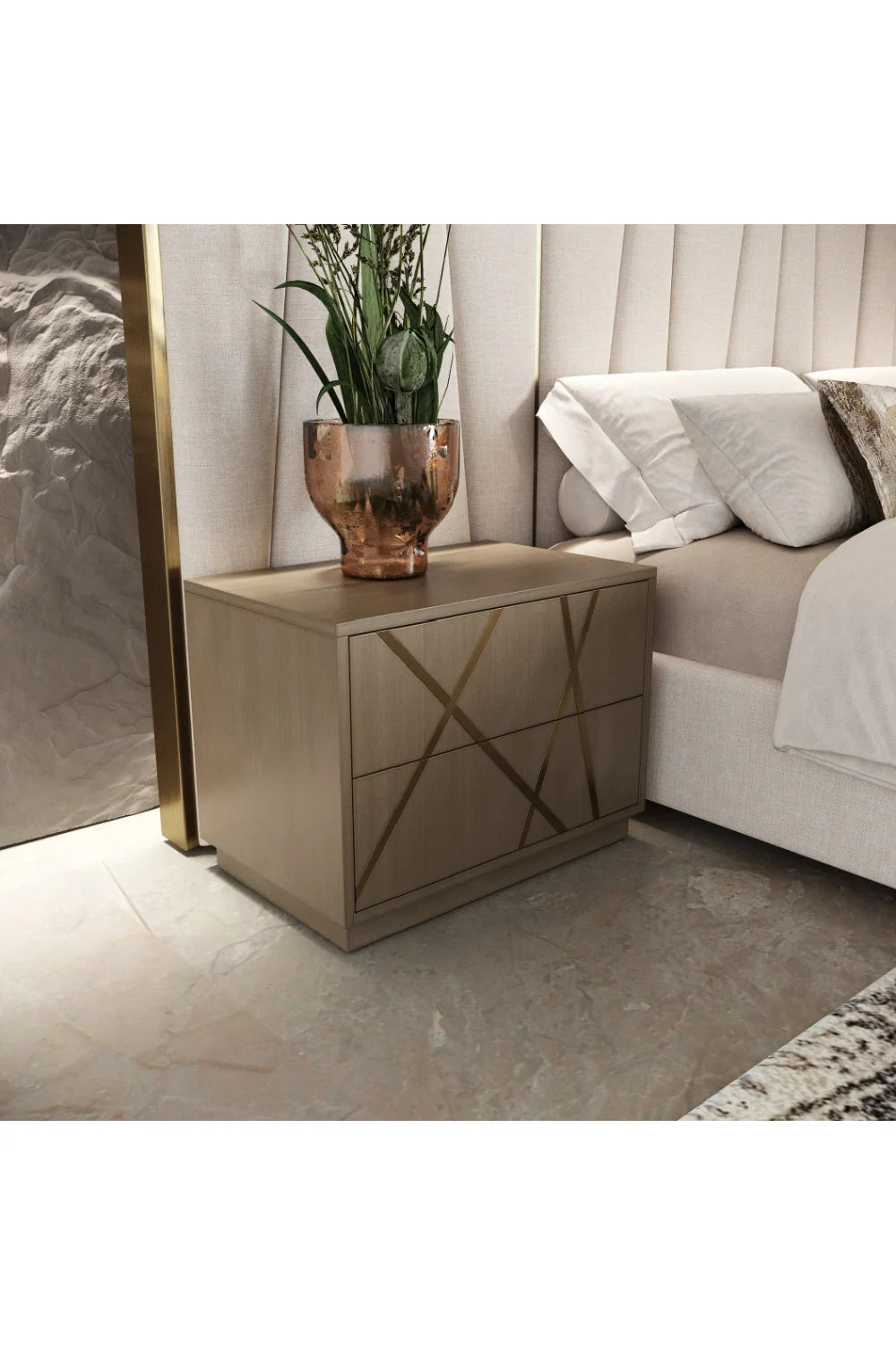 Luxury Modern Nixa 2-Drawer Nightstand European Style for Villa