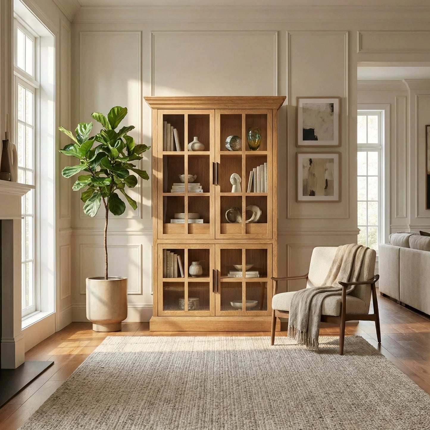 Luxury Modern Oak 4-Door Tall Cabinet European Style for Villa