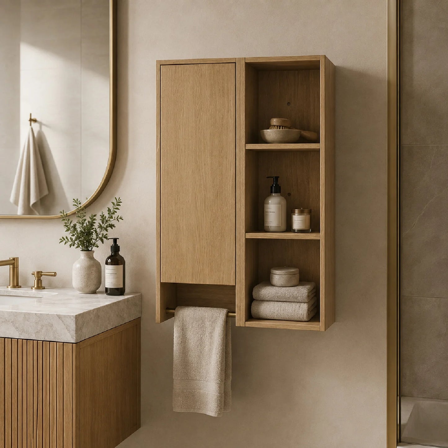 Luxury Modern Oak Bathroom Side Cabinet European Style for Villa