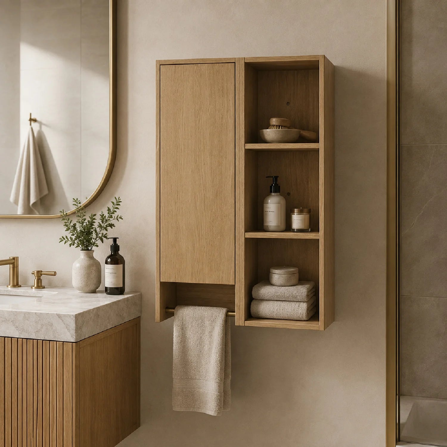 Luxury Modern Oak Bathroom Side Cabinet European Style for Villa