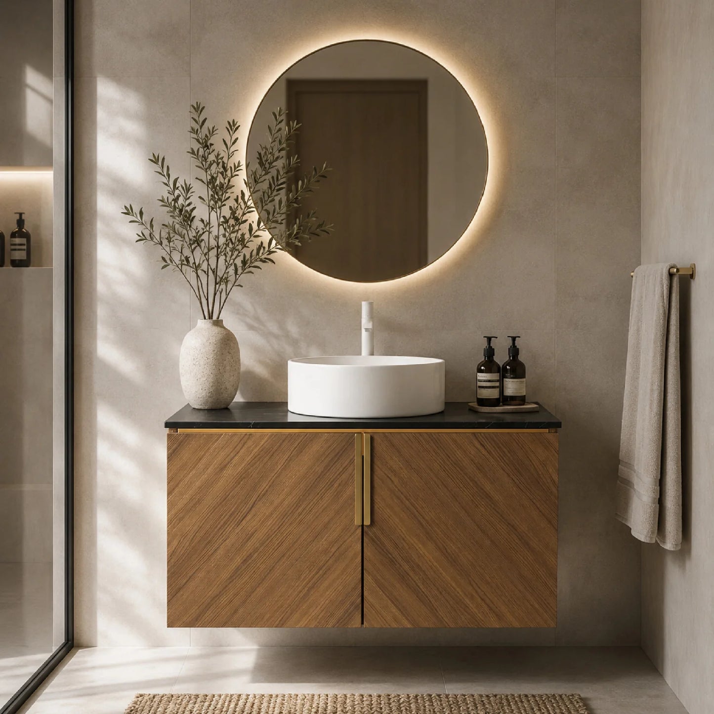 Luxury Modern Oak Bathroom Vanity European Style for Villa