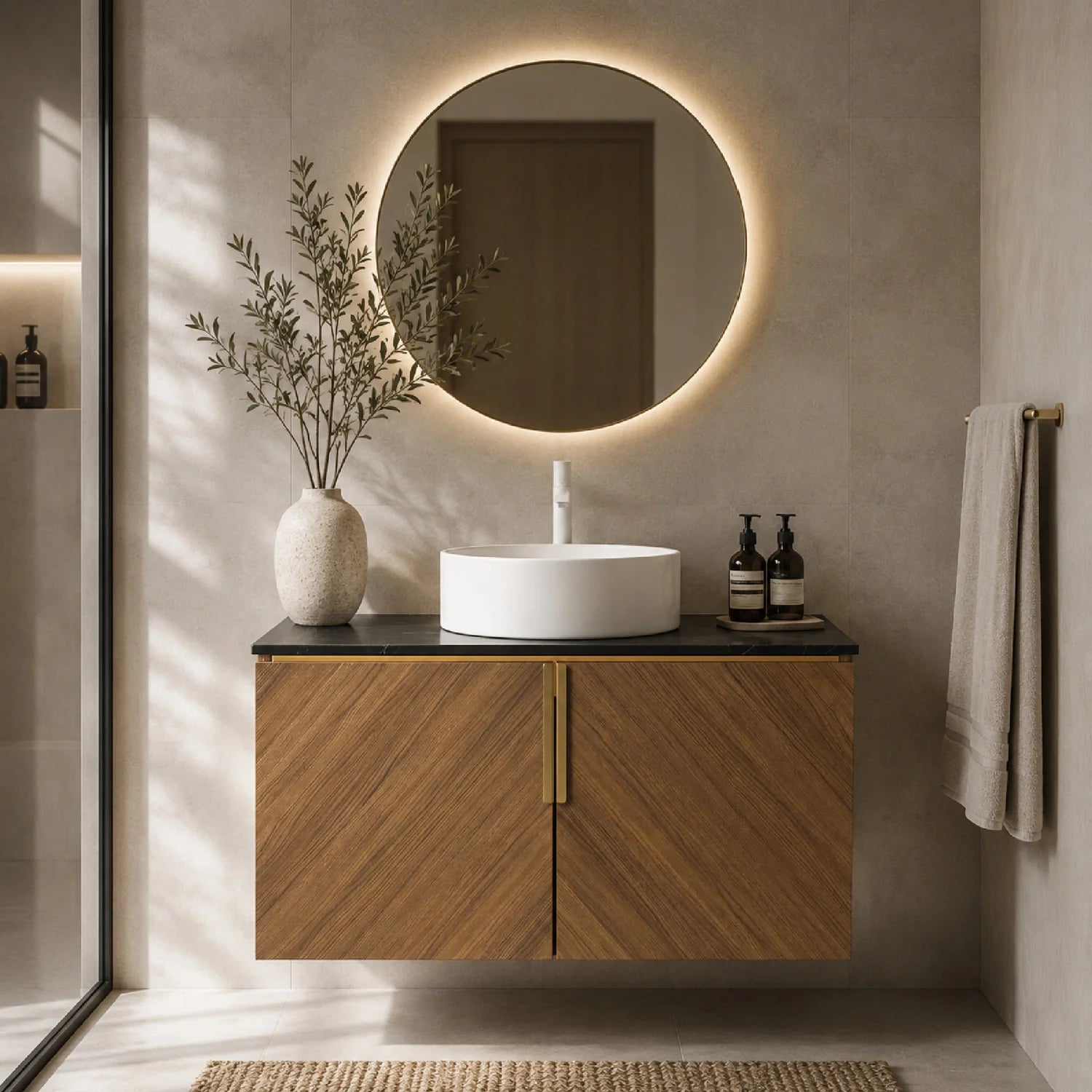 Luxury Modern Oak Bathroom Vanity European Style for Villa