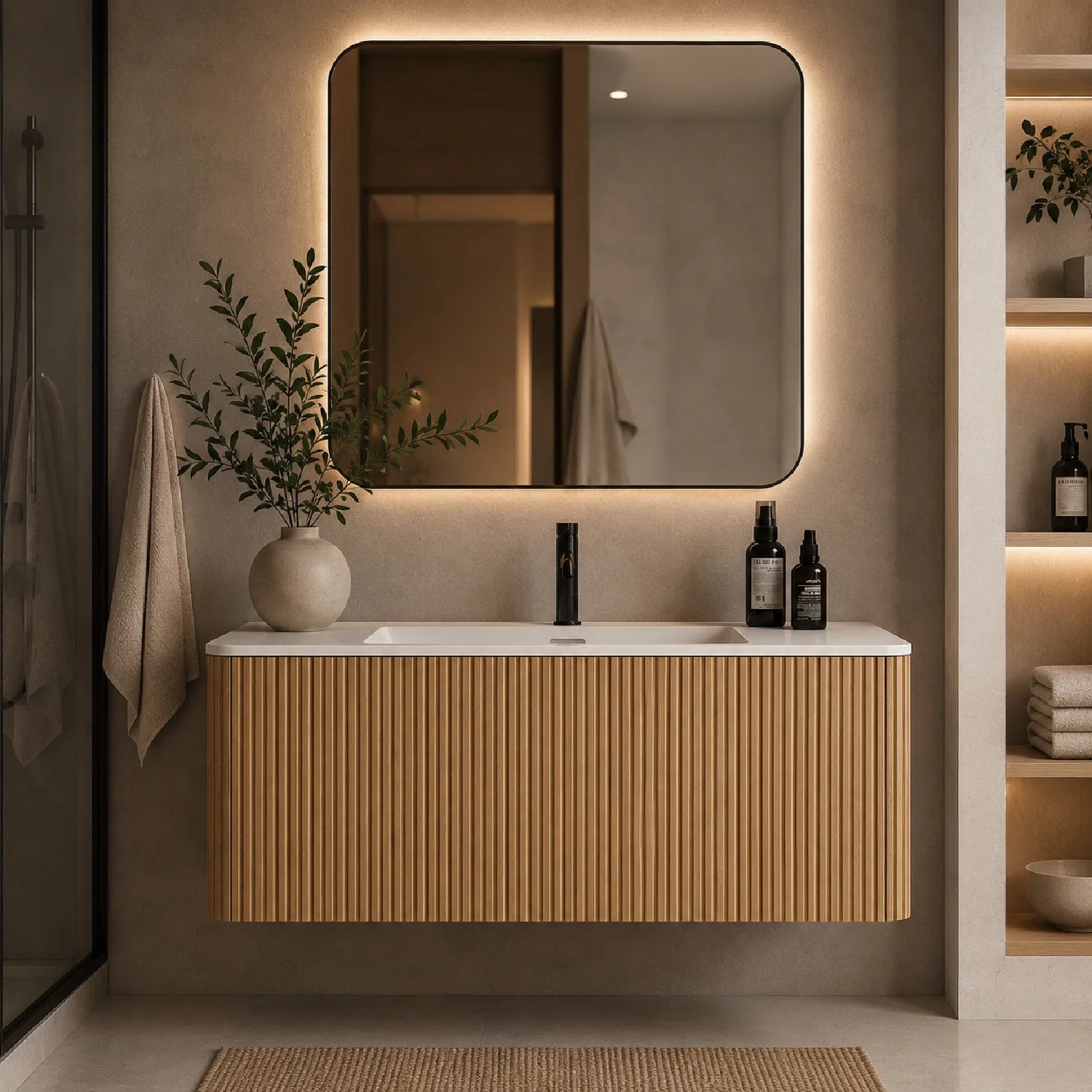 Luxury Modern Oak Bathroom Vanity European Style for Villa