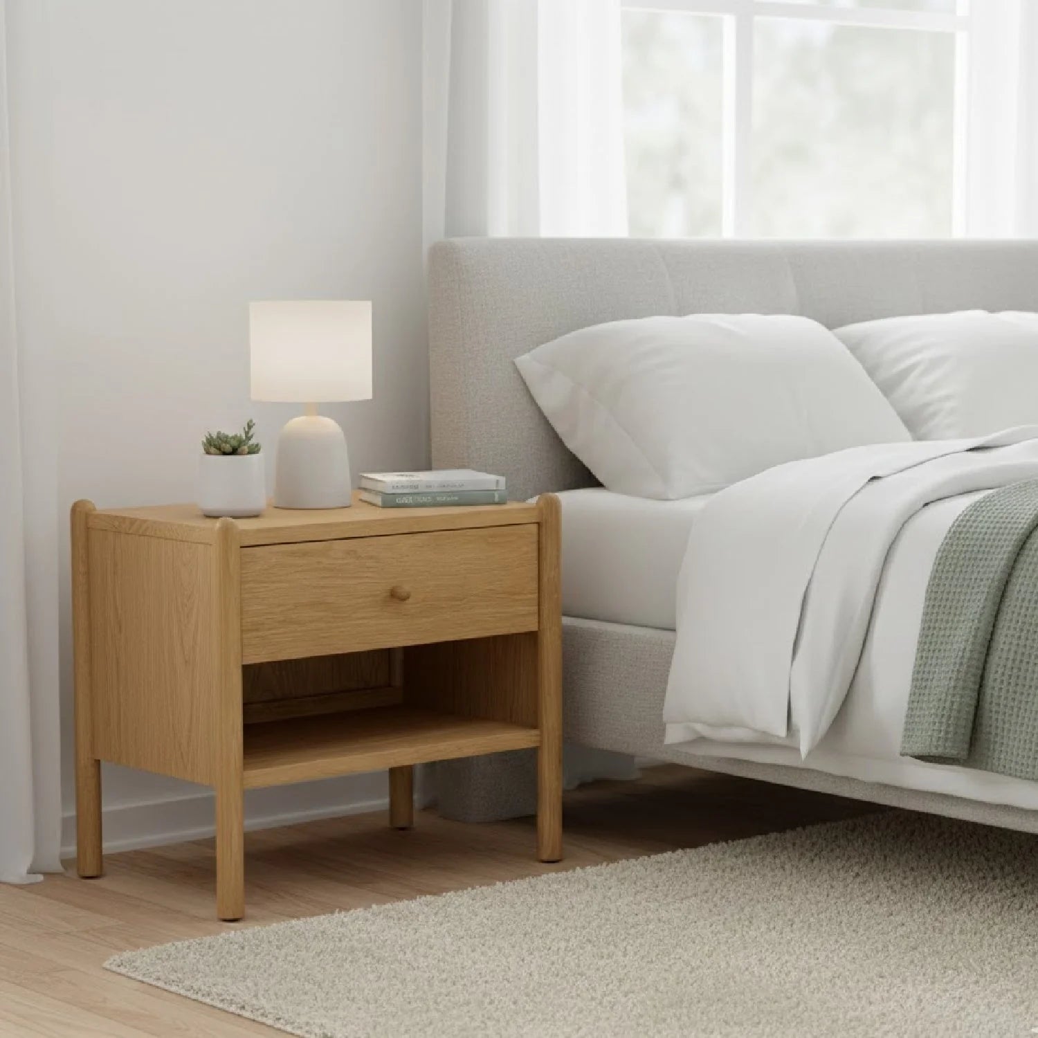 Luxury Modern Oak Veneer 1-Drawer Nightstand European Style for Villa