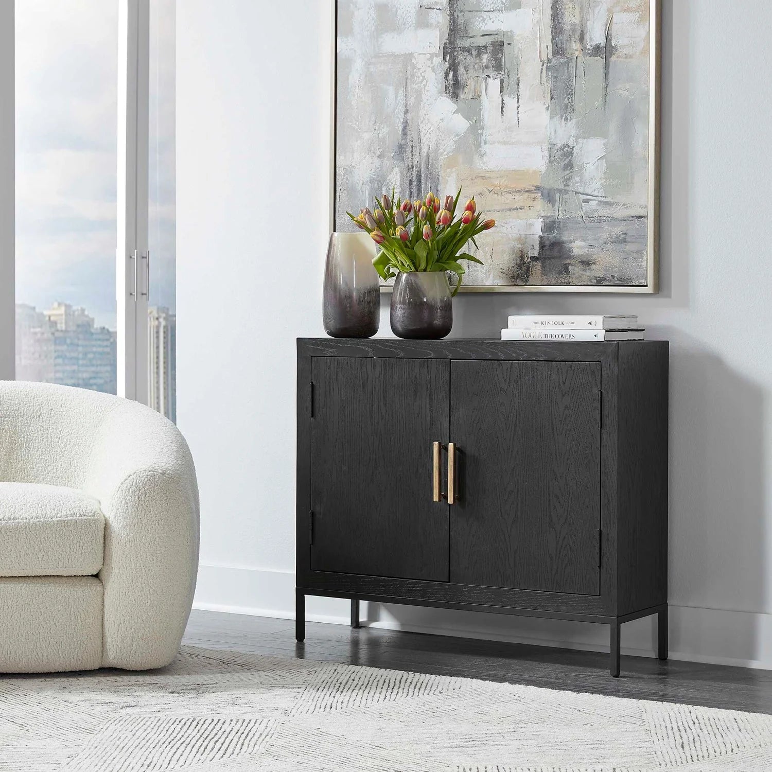 Luxury Modern Oak Wood 2-Door Cabinet European Style for Villa