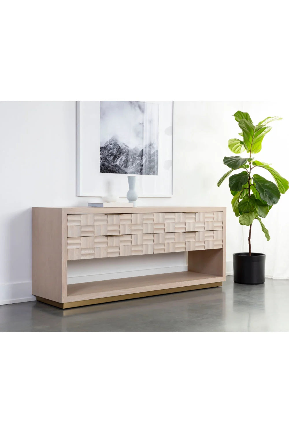 Luxury Modern Oak Wood Tile 4-Drawer Dresser European Style for Villa