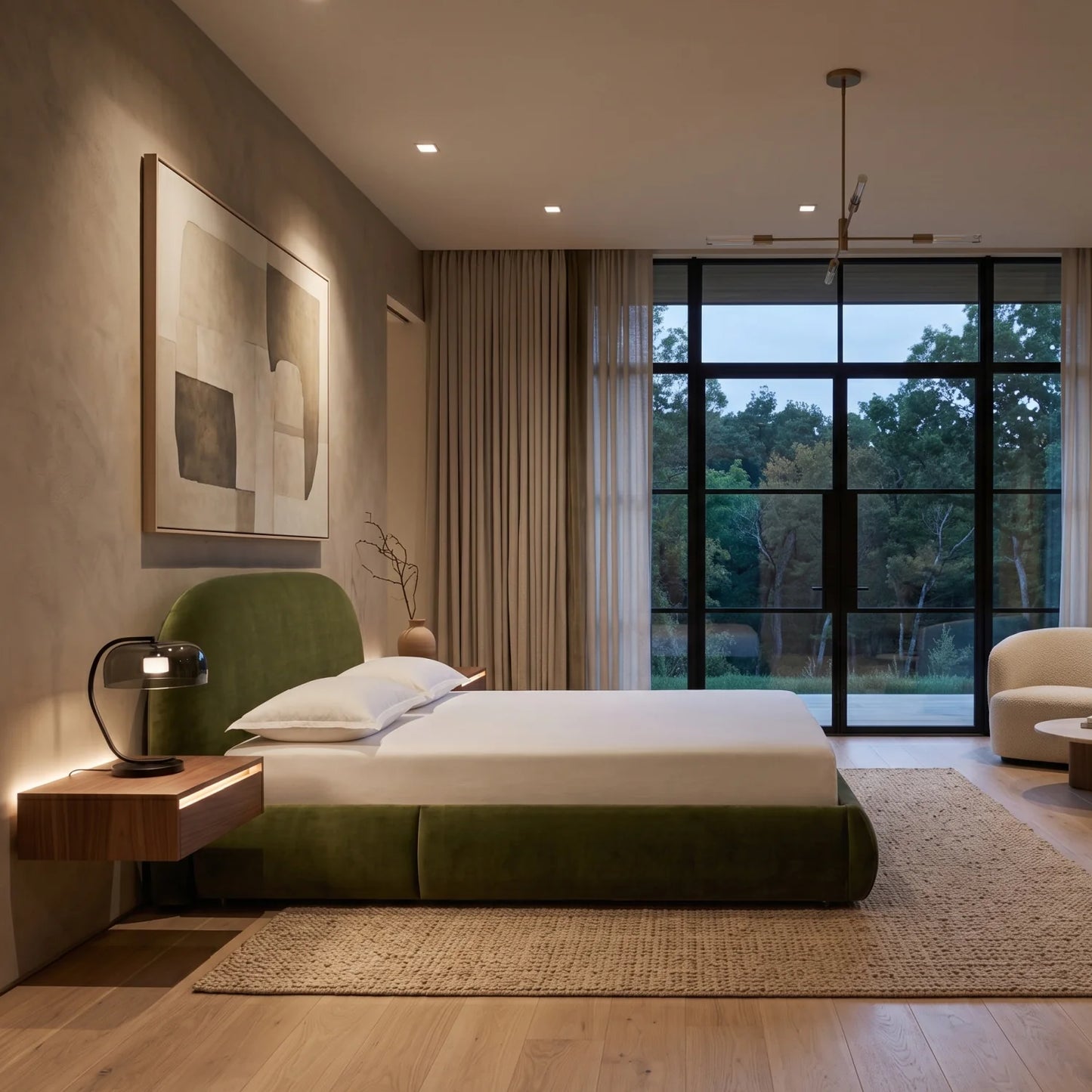 Luxury Modern Olive Green Upholstered Bed European Style for Villa
