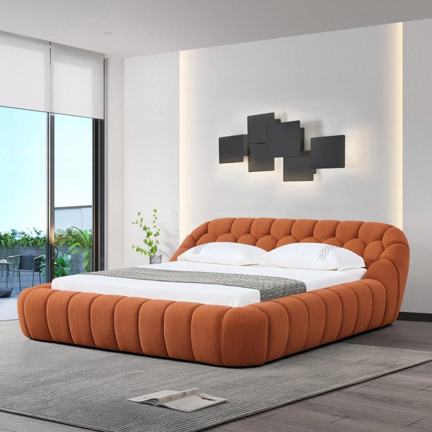 Luxury Modern Orange Hexagonal Tufted Bed European Style for Villa