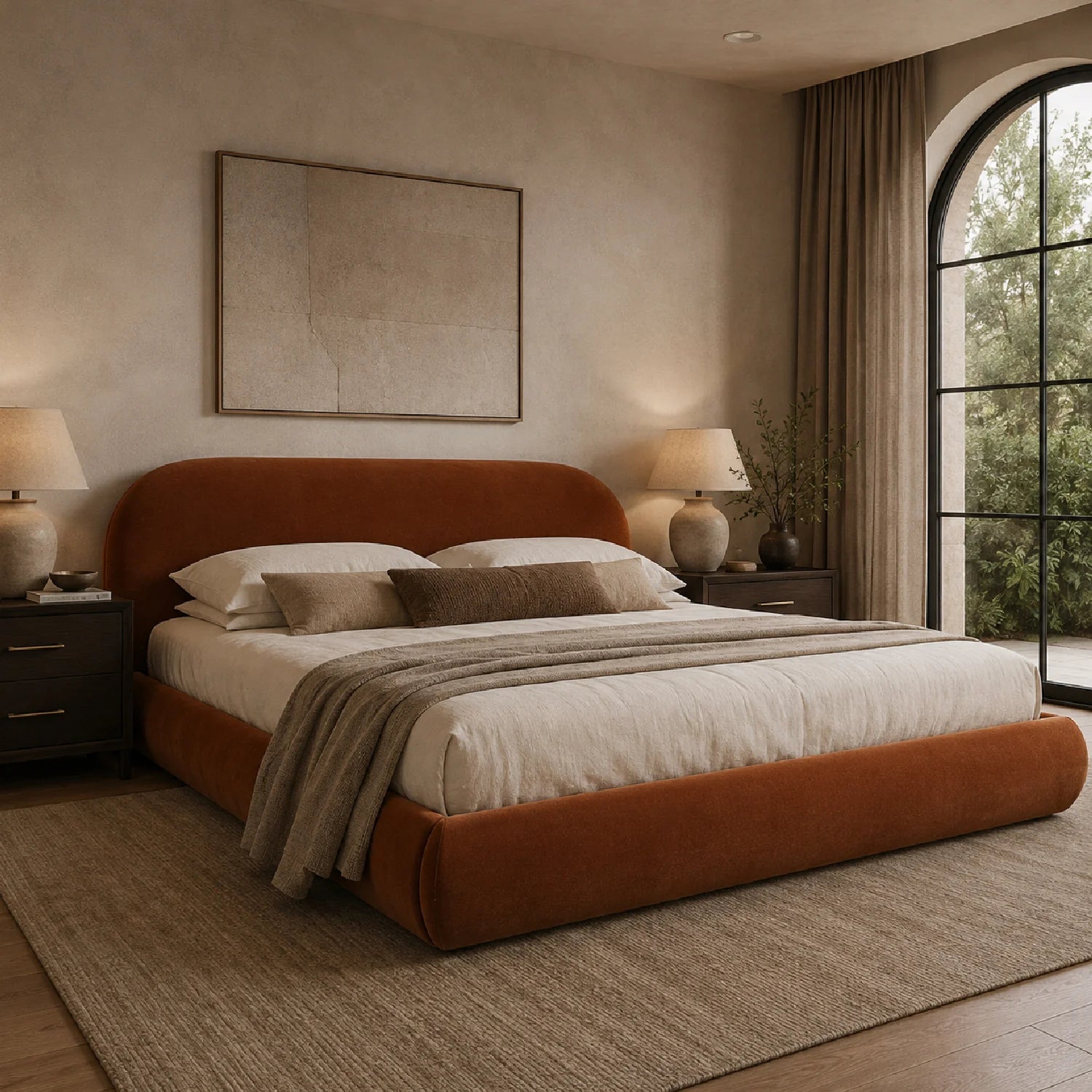 Luxury Modern Orange Velvet King Bed European Style for Villa