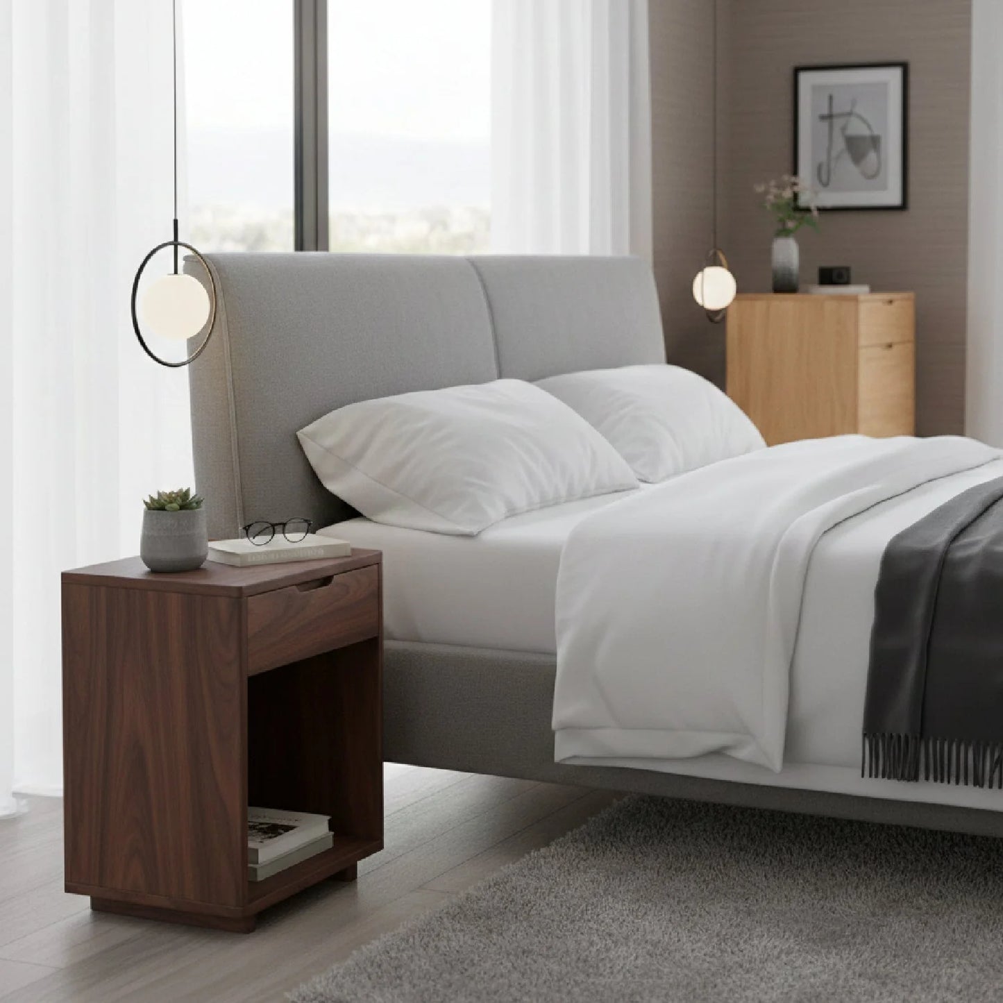 Luxury Modern Osamu 1-Drawer Nightstand European Style for Villa