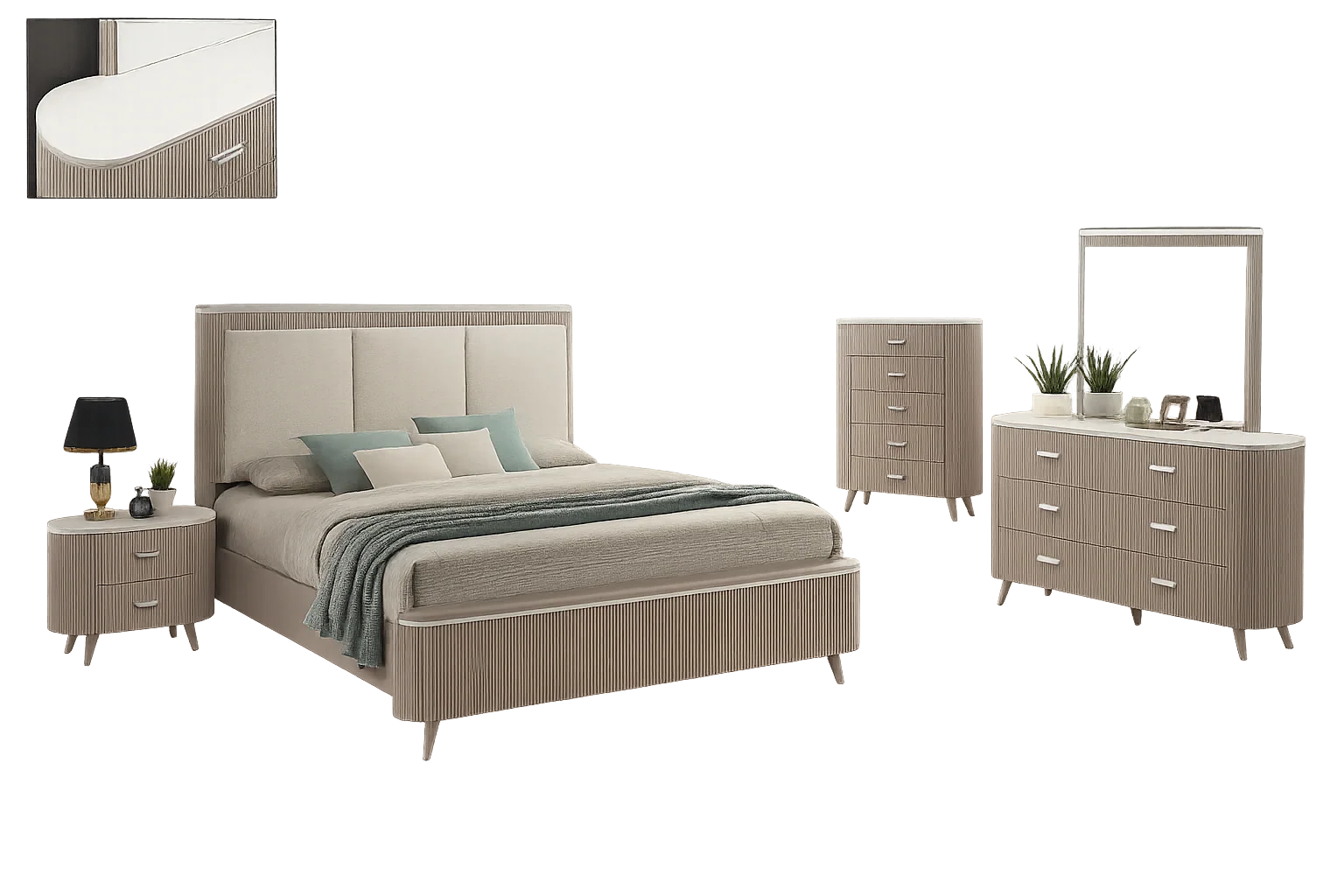 Luxury Modern Oval Bedroom Set European Style for Villa