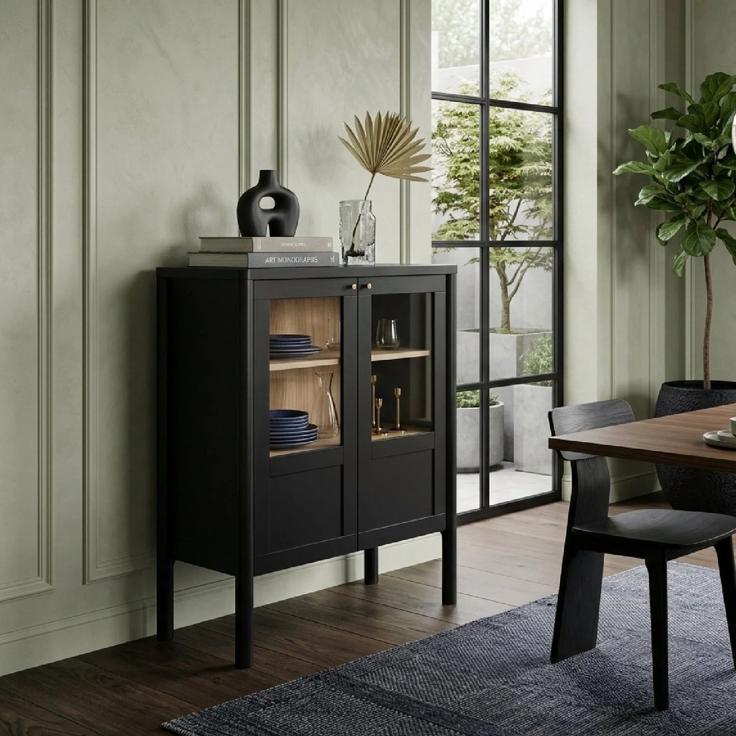 Luxury Modern Pine Glass Display Cabinet European Style for Villa