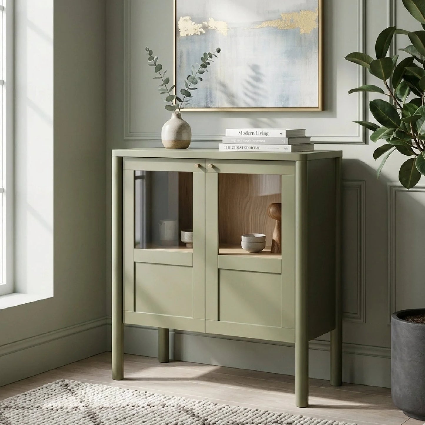 Luxury Modern Pine Glass Display Cabinet European Style for Villa