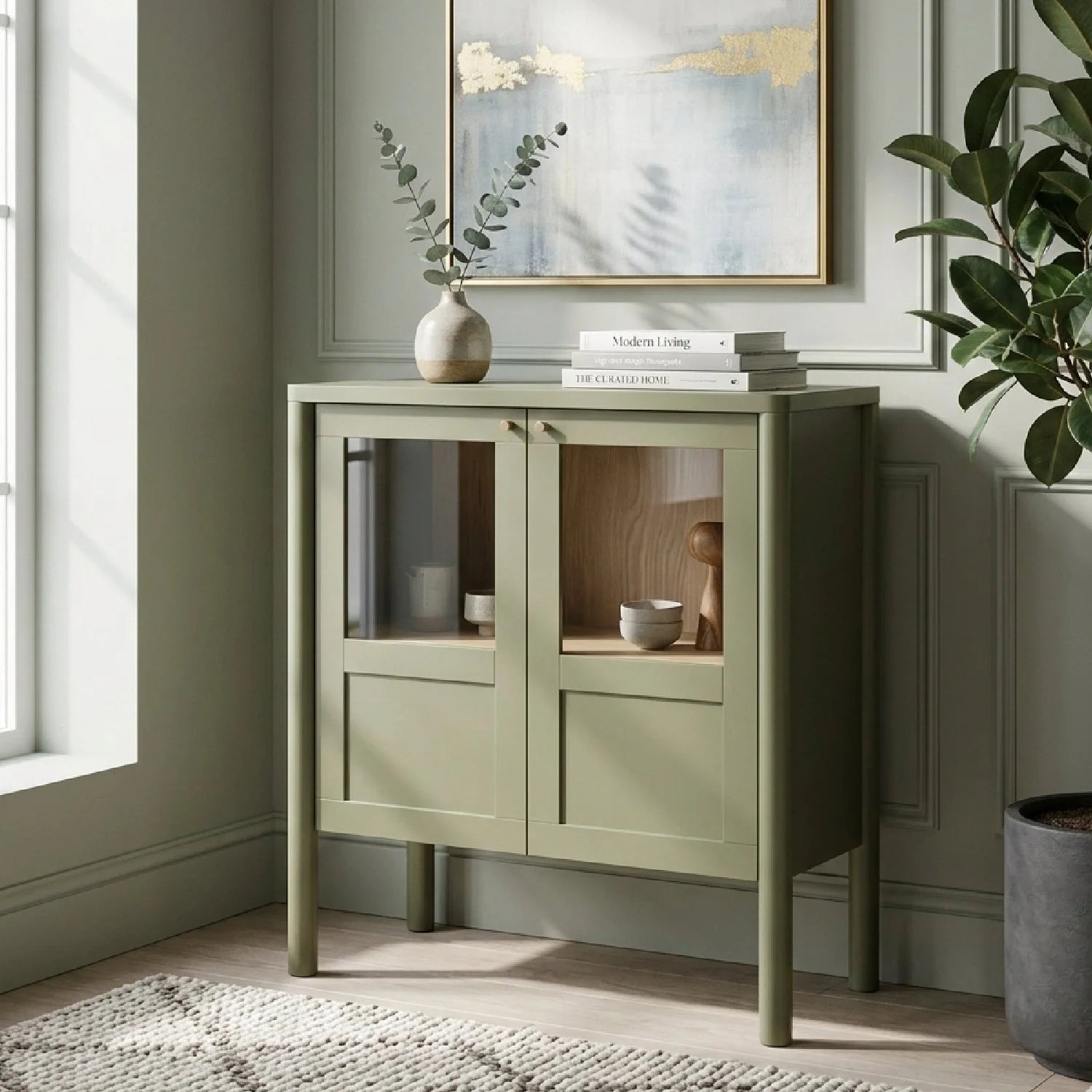 Luxury Modern Pine Glass Display Cabinet European Style for Villa