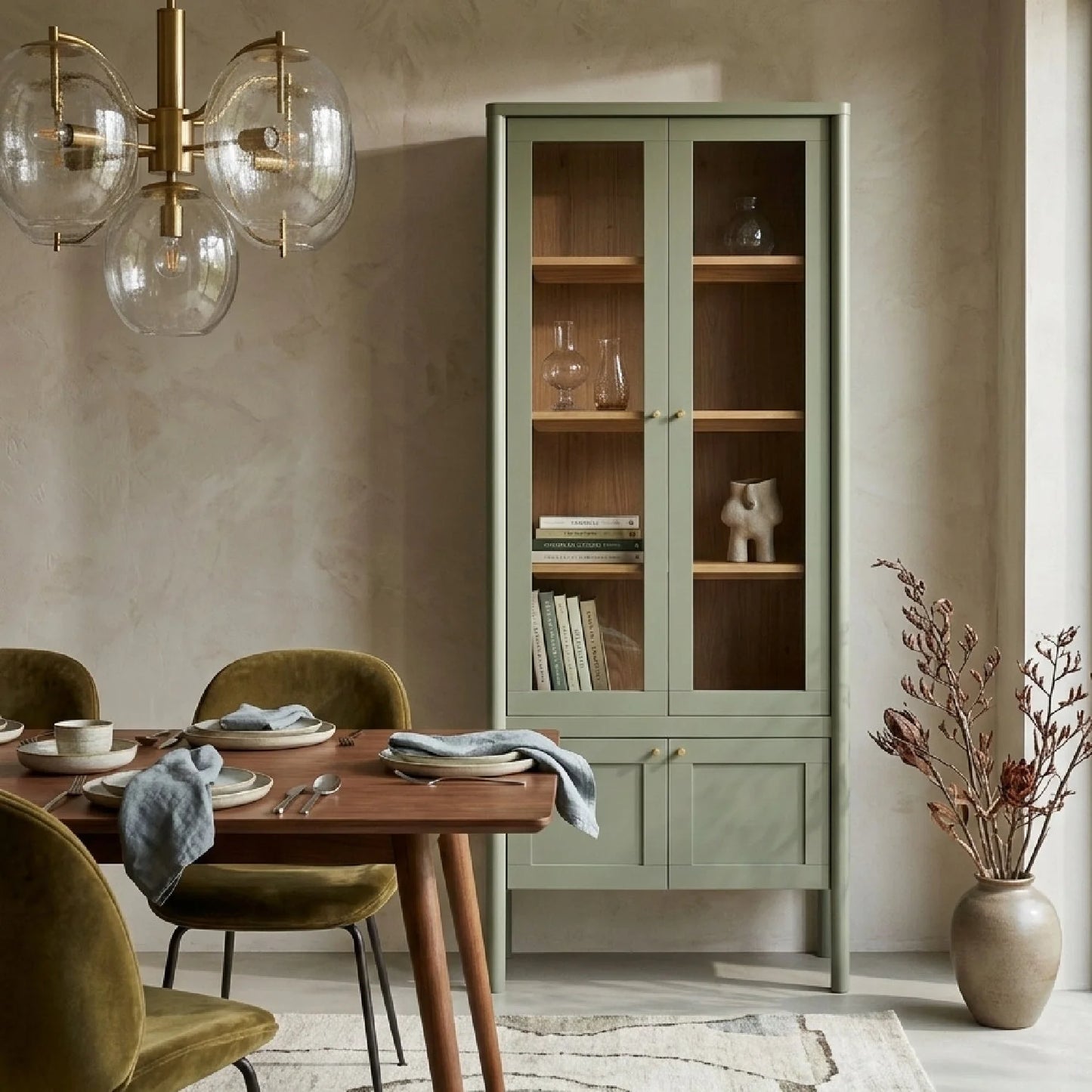 Luxury Modern Pine Glass Display Cabinet European Style for Villa