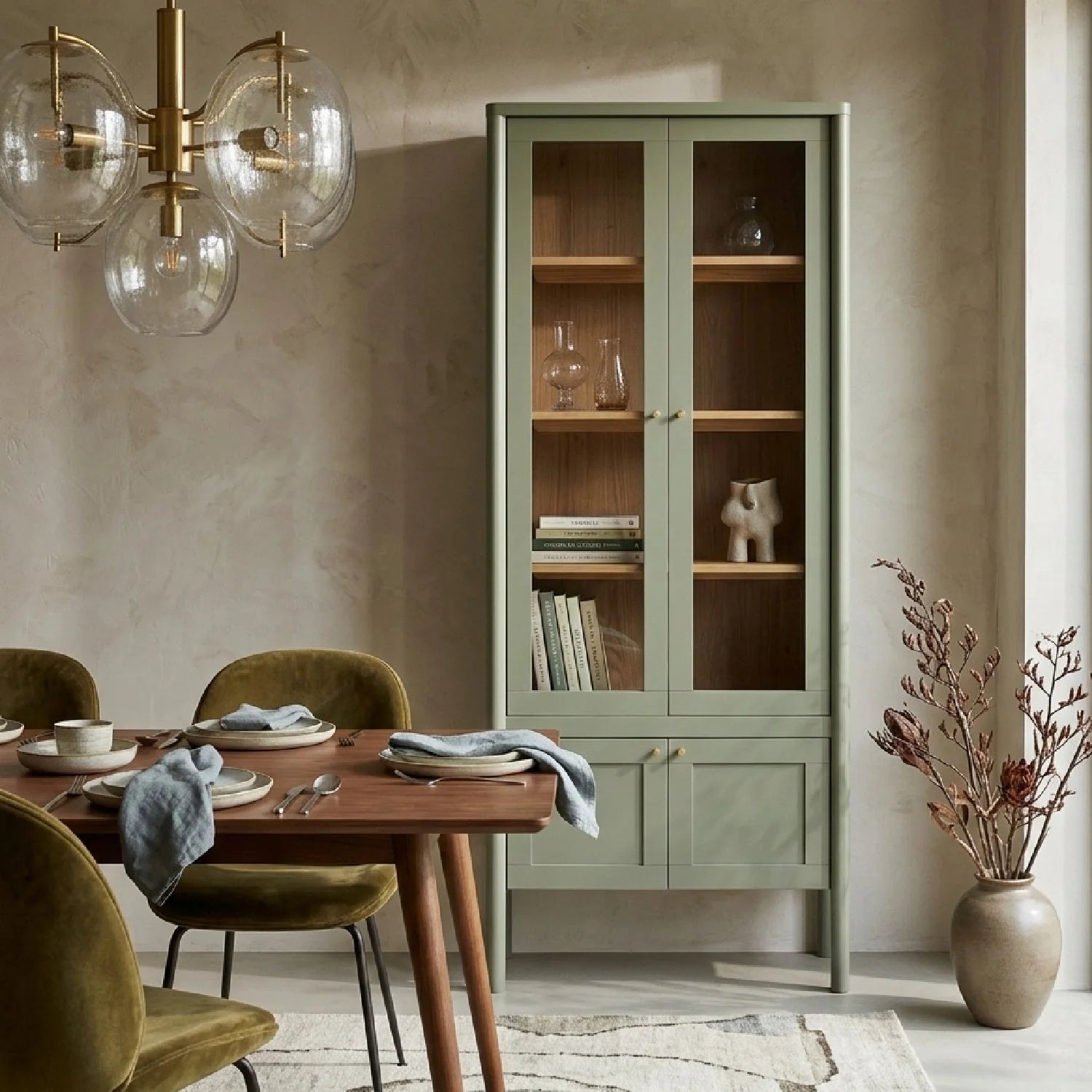 Luxury Modern Pine Glass Display Cabinet European Style for Villa