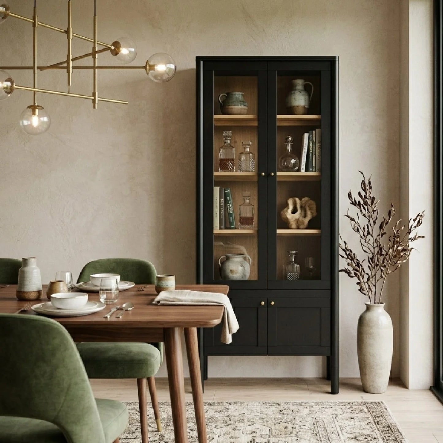 Luxury Modern Pine Glass Display Cabinet European Style for Villa