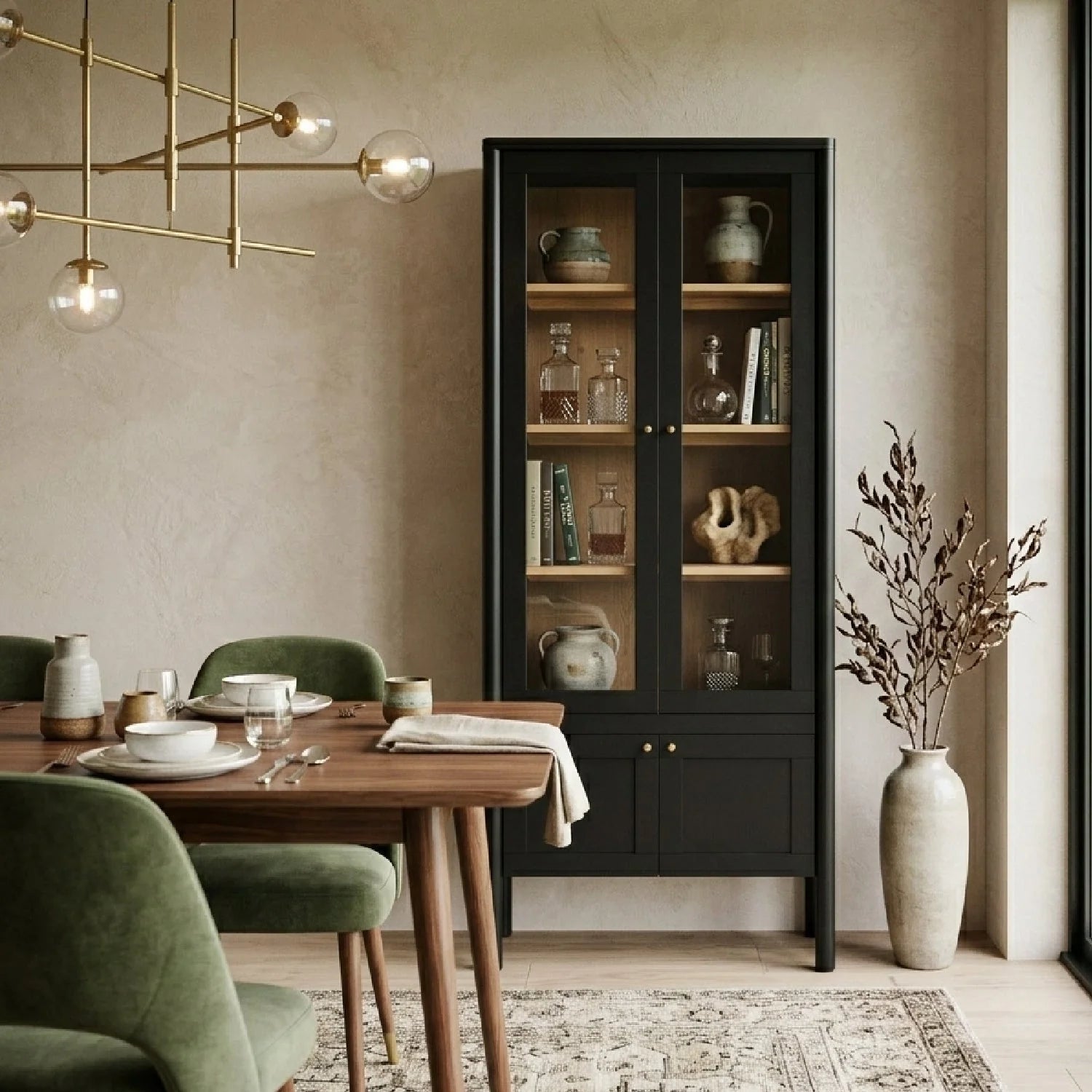 Luxury Modern Pine Glass Display Cabinet European Style for Villa