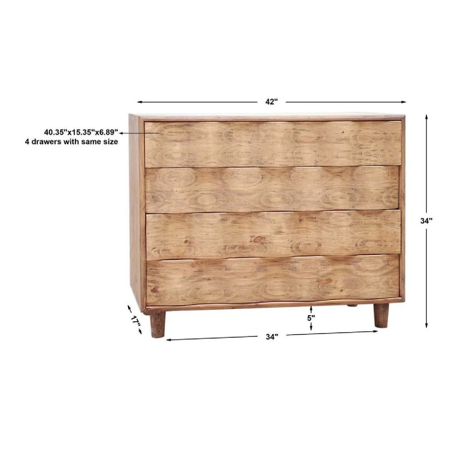 Luxury Modern Pine Wood 4-Drawer Chest European Style for Villa