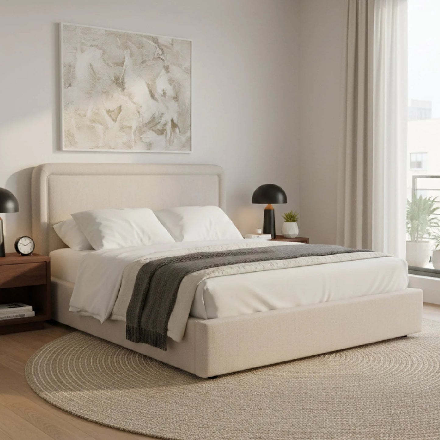 Luxury Modern Piped Detail Storage Bed European Style for Villa