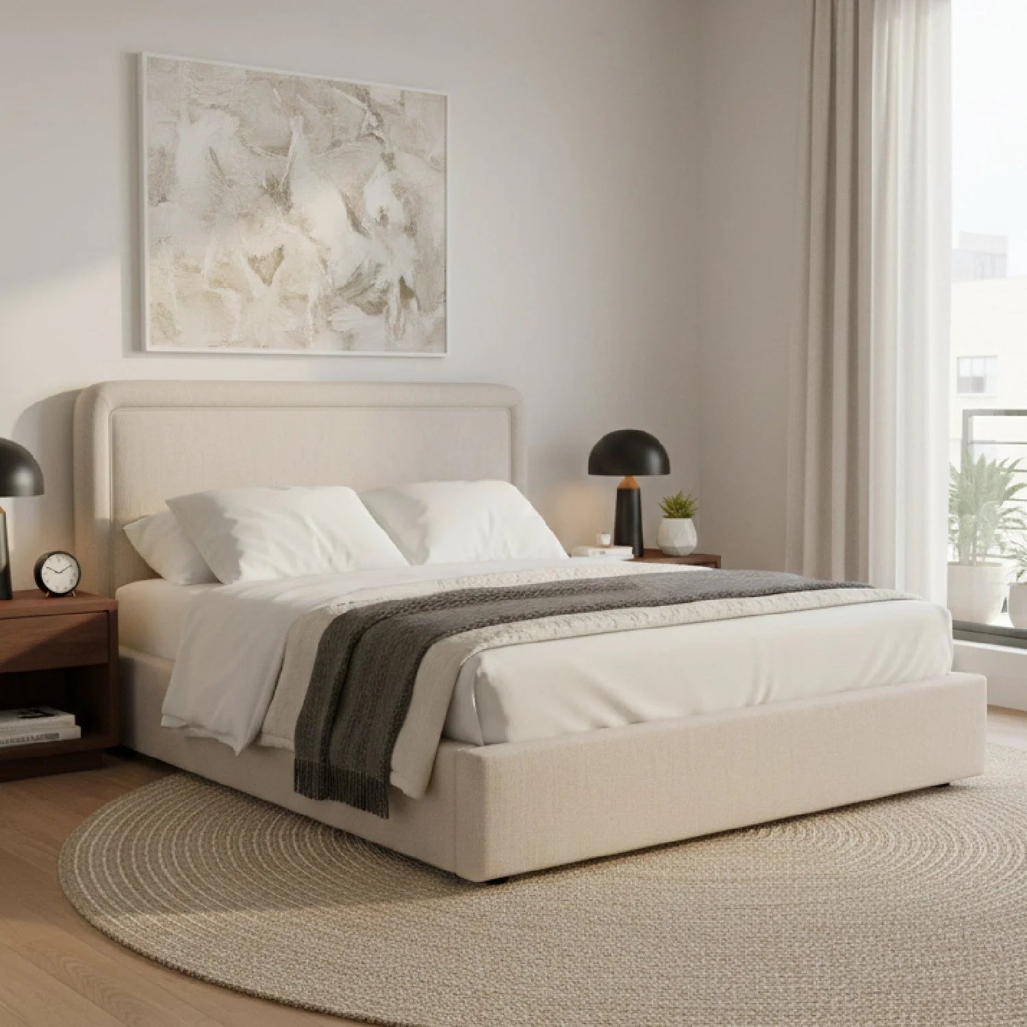 Luxury Modern Piped Detail Storage Bed European Style for Villa