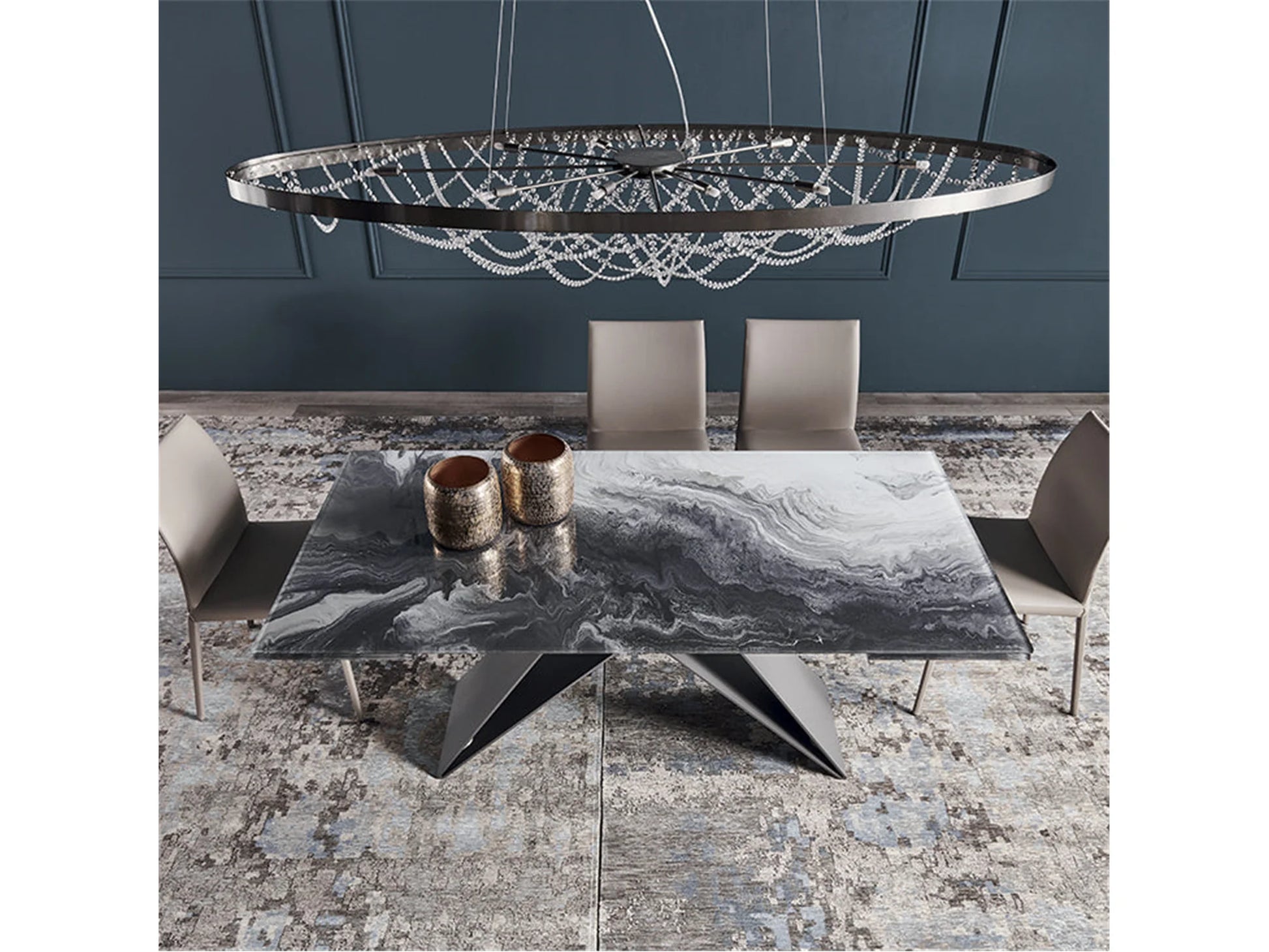 Luxury Modern Premier CrystalArt Dining Table European Style for Villa