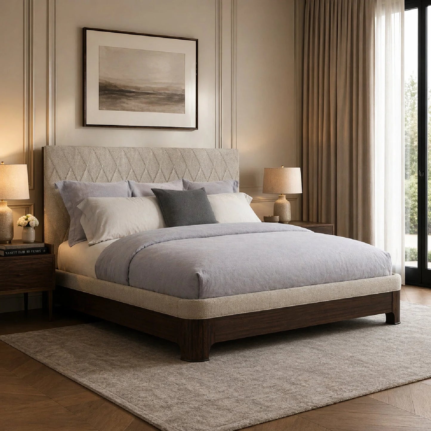 Luxury Modern Quilted Fabric Bed European Style for Villa