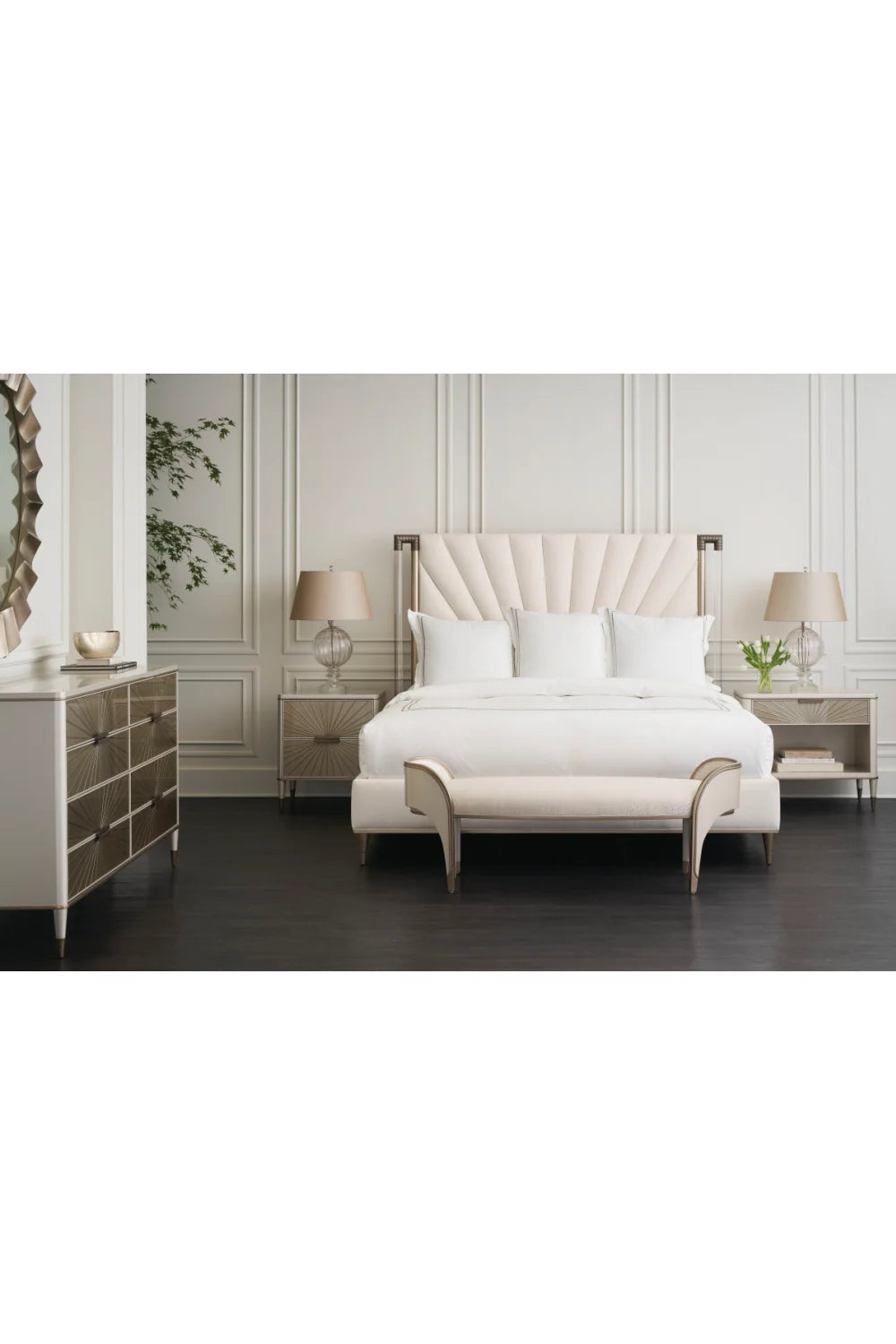 Luxury Modern Radial Patterned Glass Dresser European Style for Villa