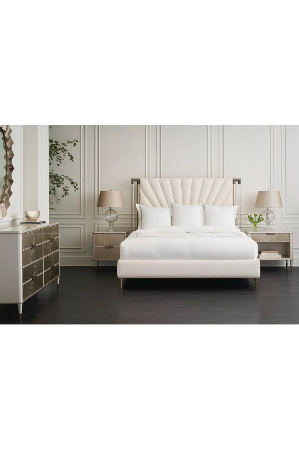 Luxury Modern Radial Patterned Glass Dresser European Style for Villa