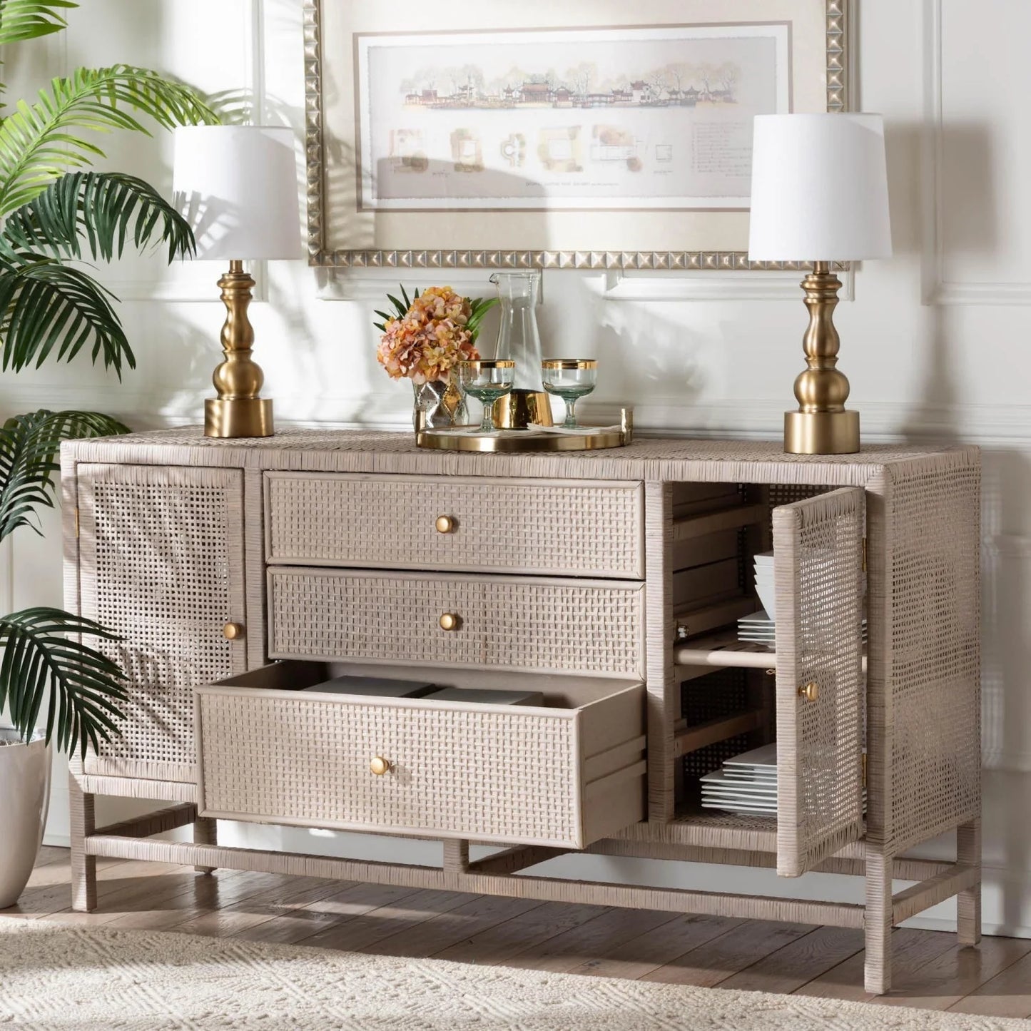 Luxury Modern Rattan Cabinet European Style for Villa