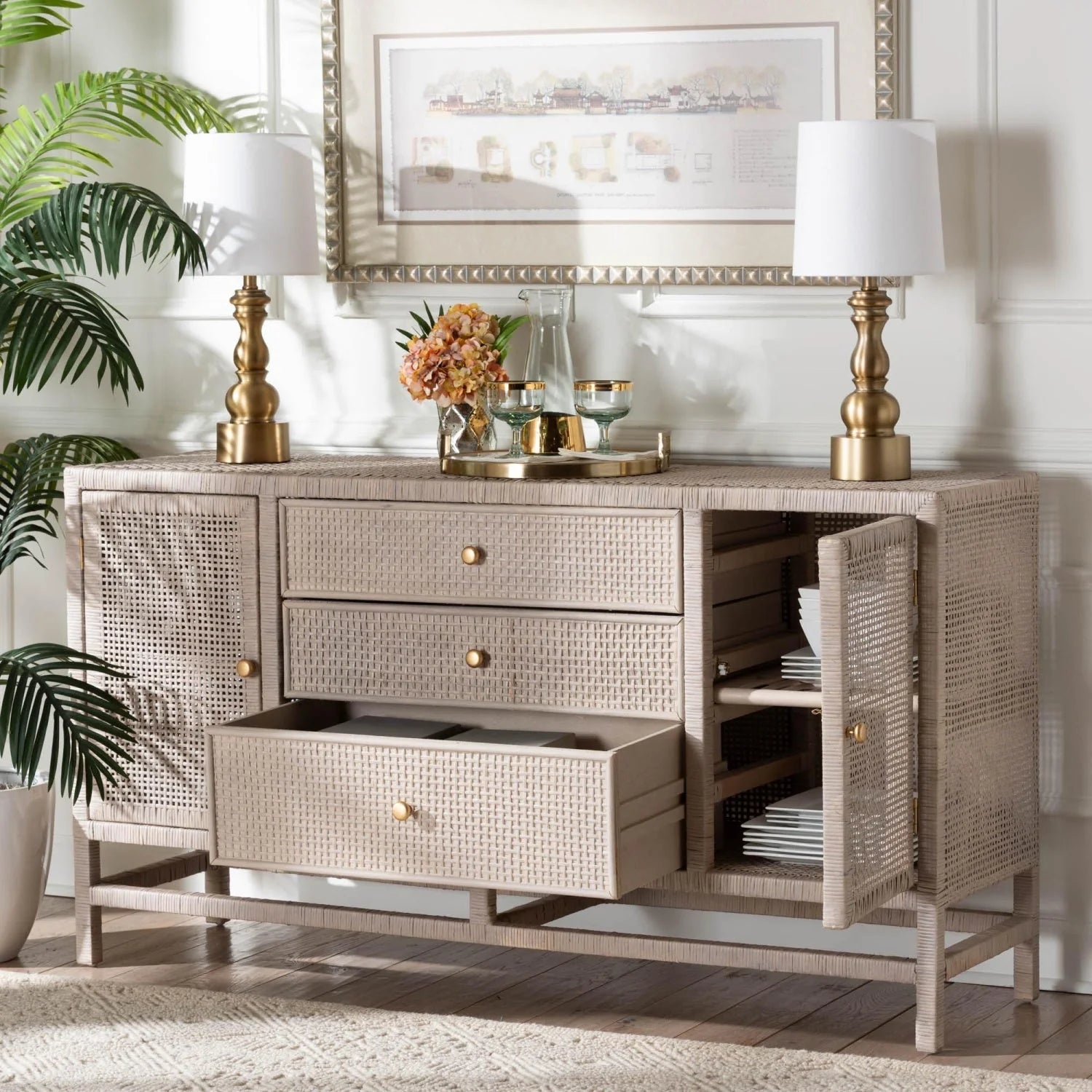 Luxury Modern Rattan Cabinet European Style for Villa