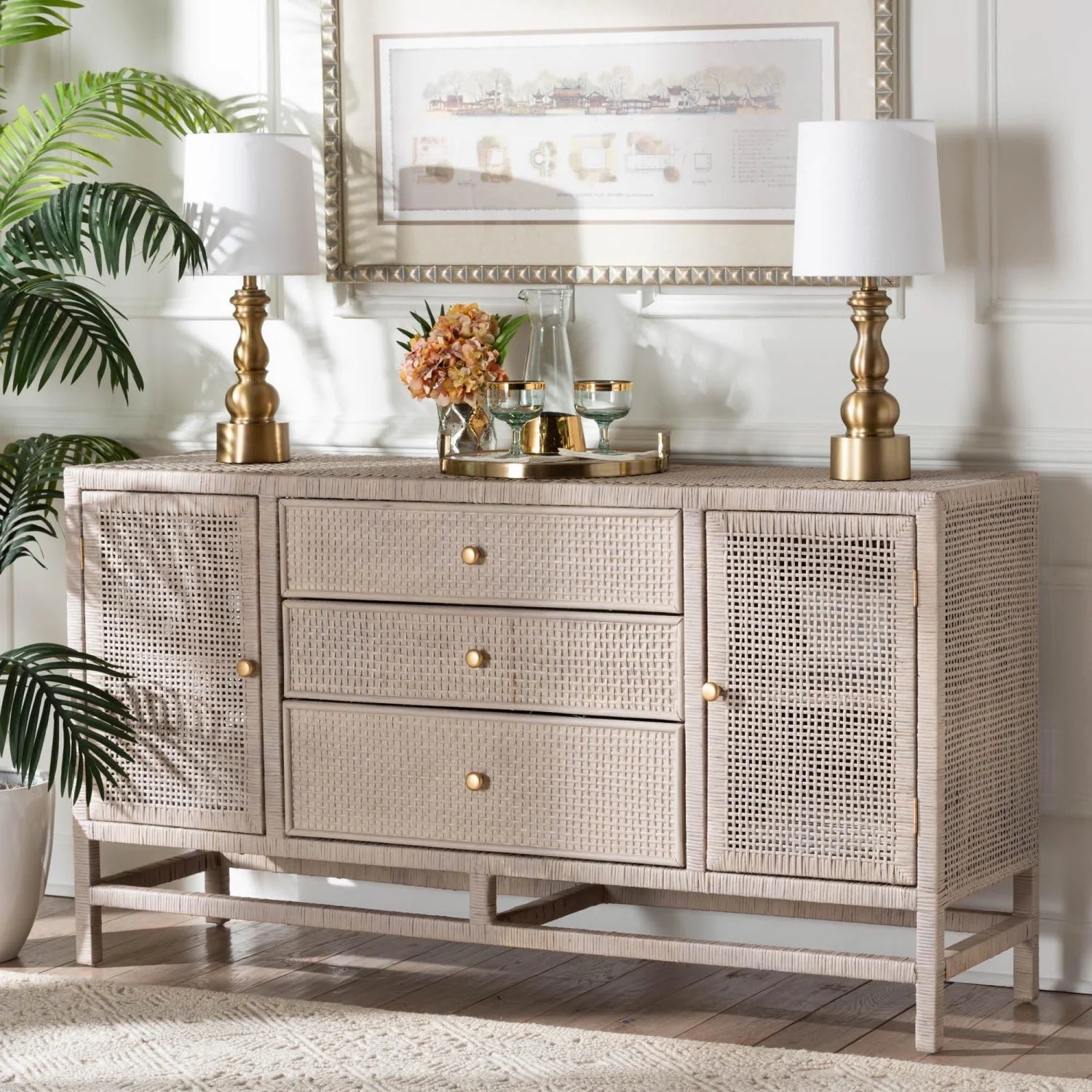 Luxury Modern Rattan Cabinet European Style for Villa