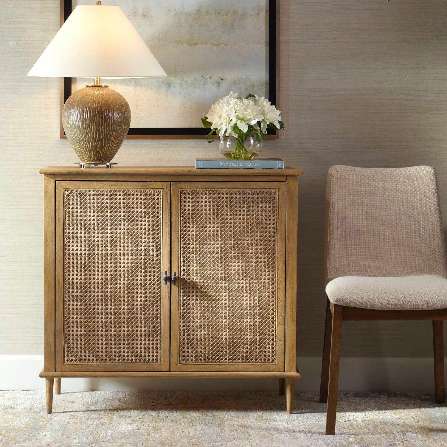Luxury Modern Rattan Cane 2-Door Cabinet European Style for Villa
