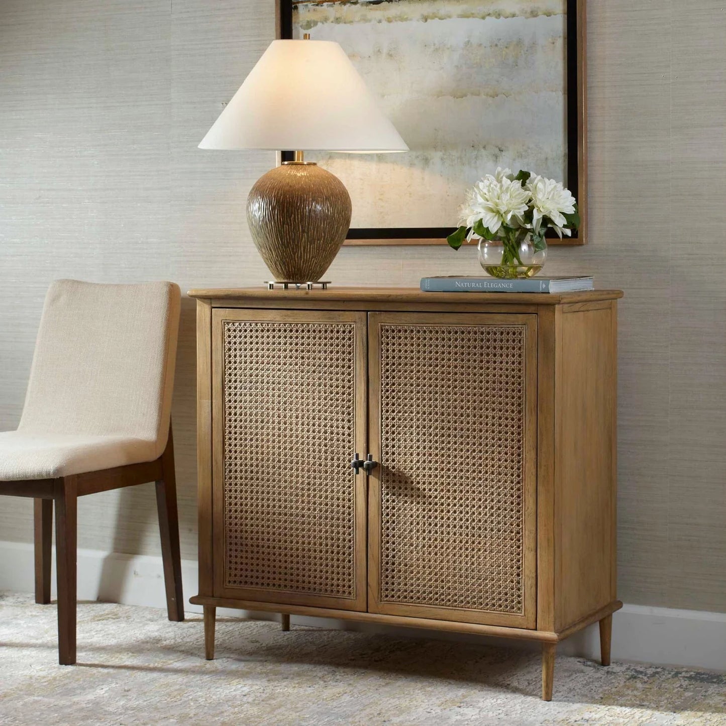 Luxury Modern Rattan Cane 2-Door Cabinet European Style for Villa