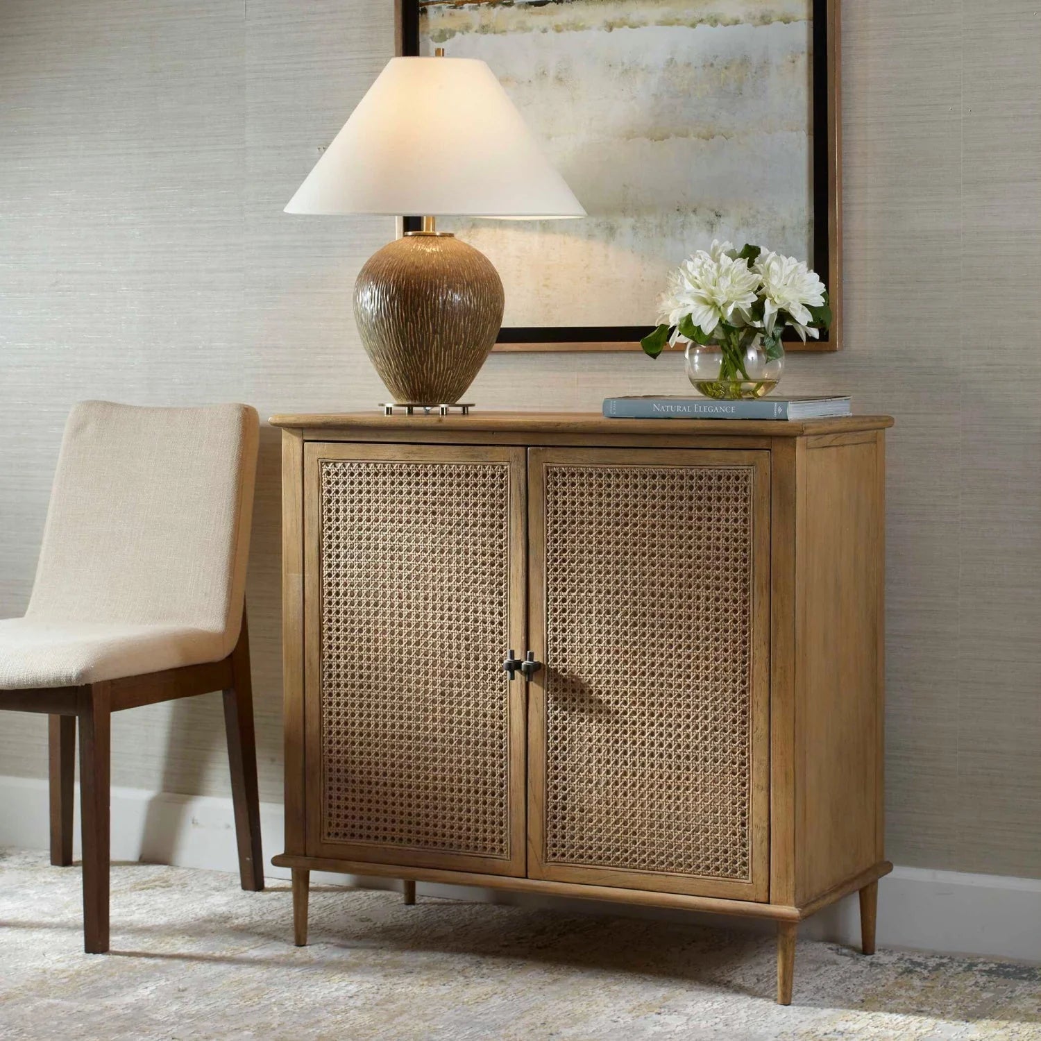 Luxury Modern Rattan Cane 2-Door Cabinet European Style for Villa
