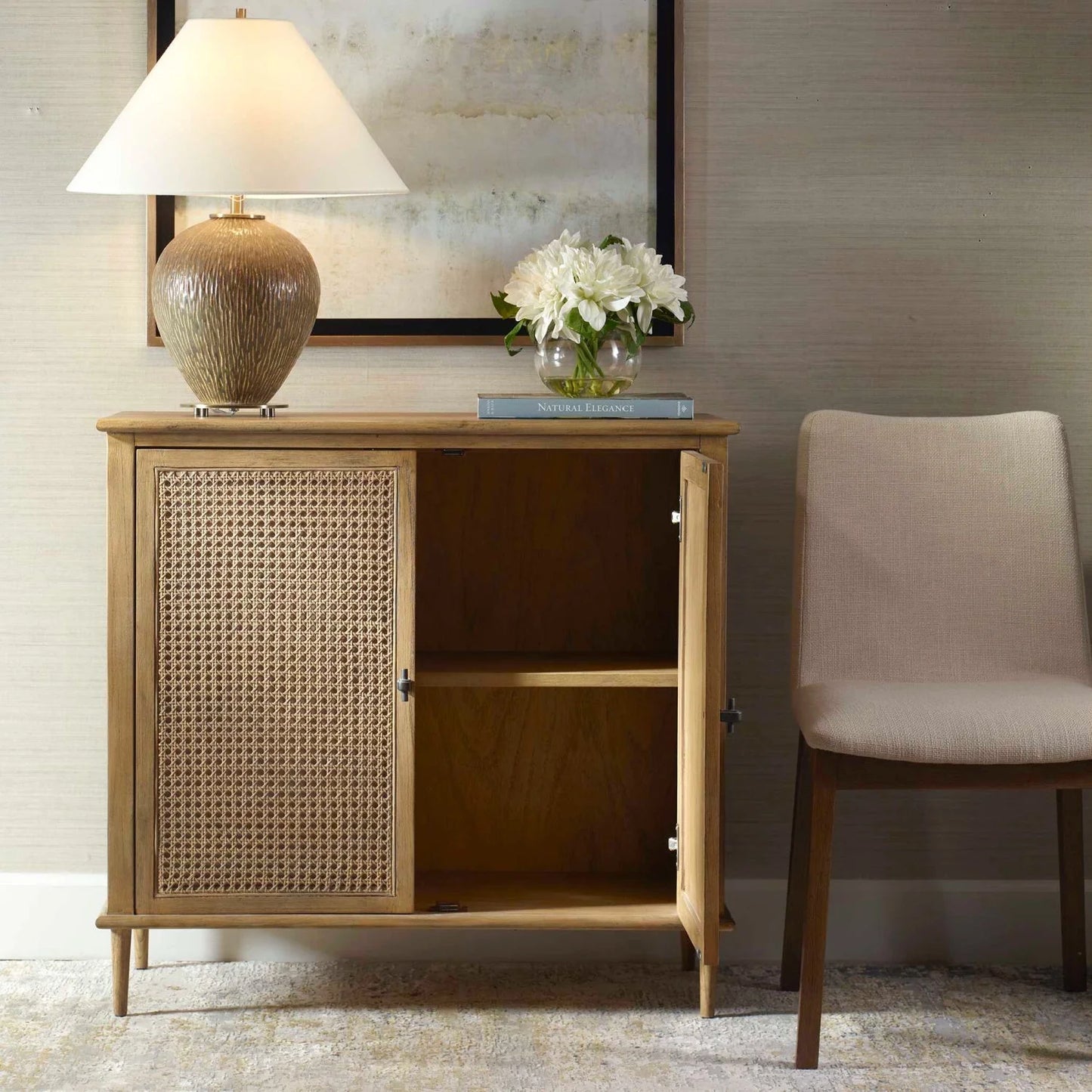 Luxury Modern Rattan Cane 2-Door Cabinet European Style for Villa