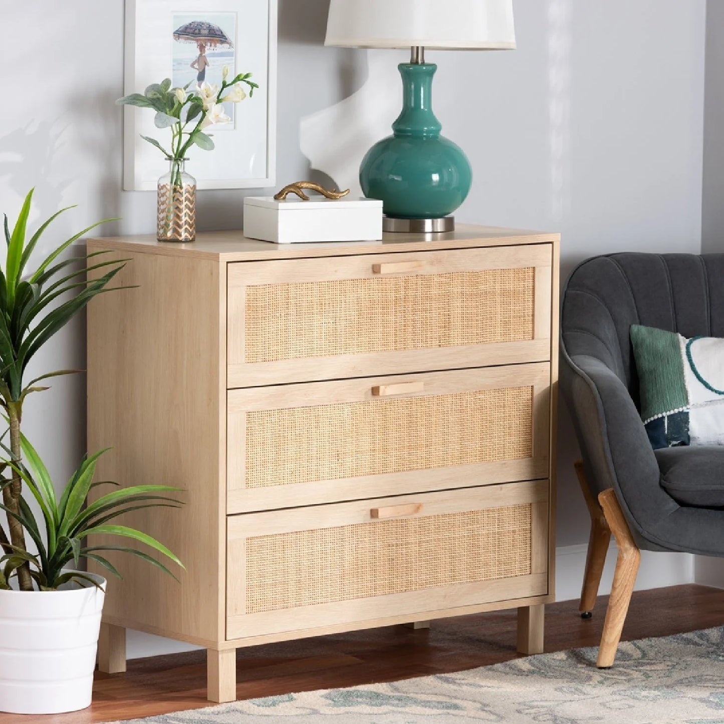 Luxury Modern Rattan Storage Cabinet European Style for Villa