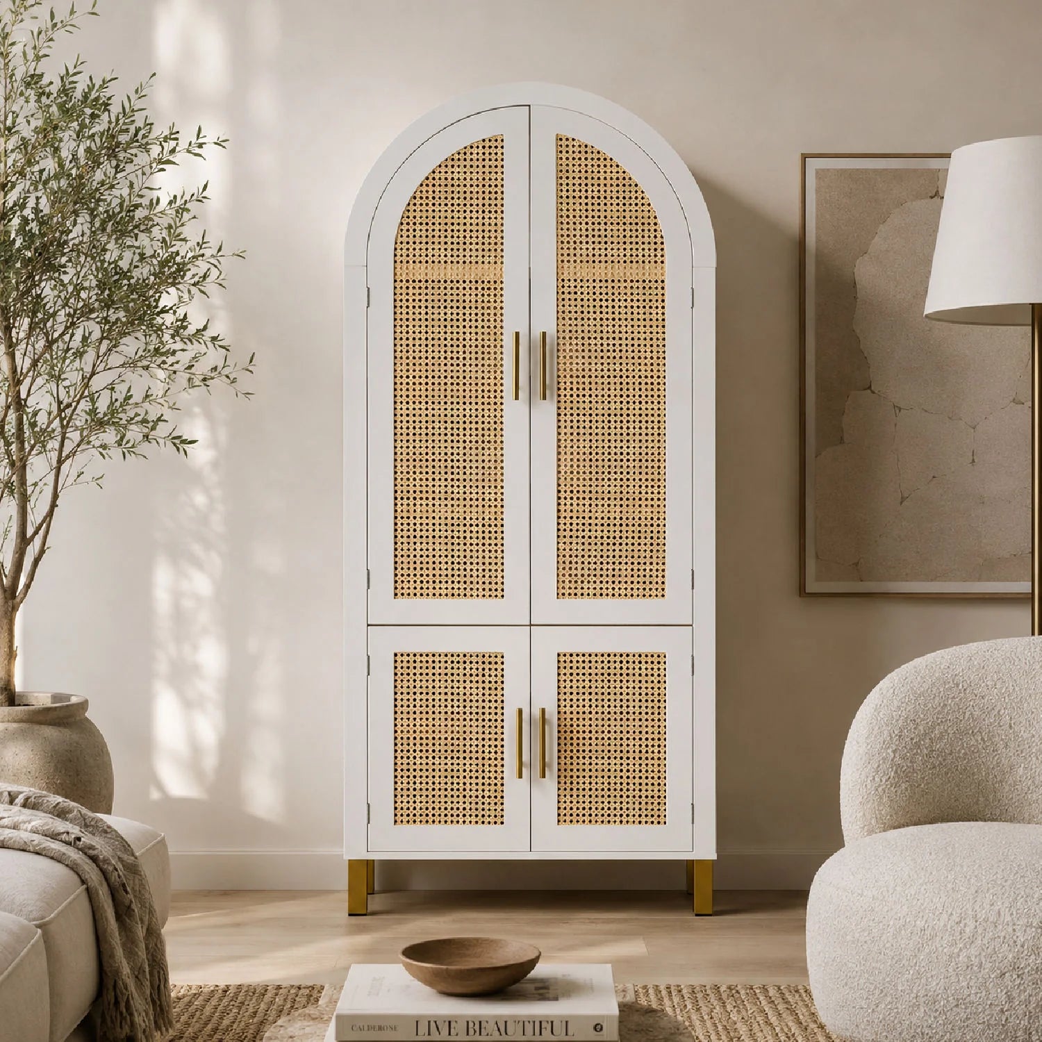 Luxury Modern Rattan Wood 2-Door Cabinet European Style for Villa