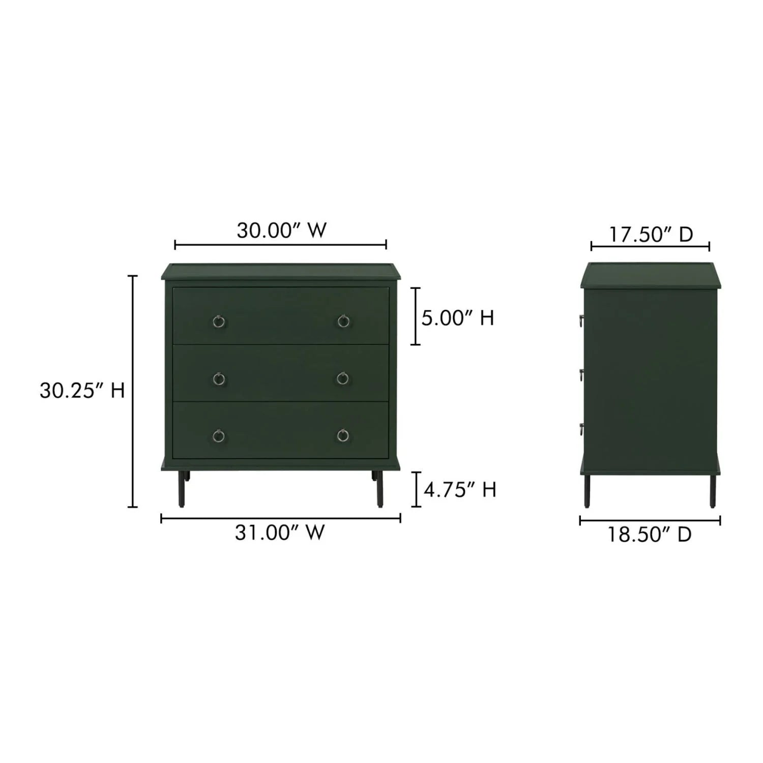Luxury Modern Reagan 3-Drawer Nightstand European Style for Villa