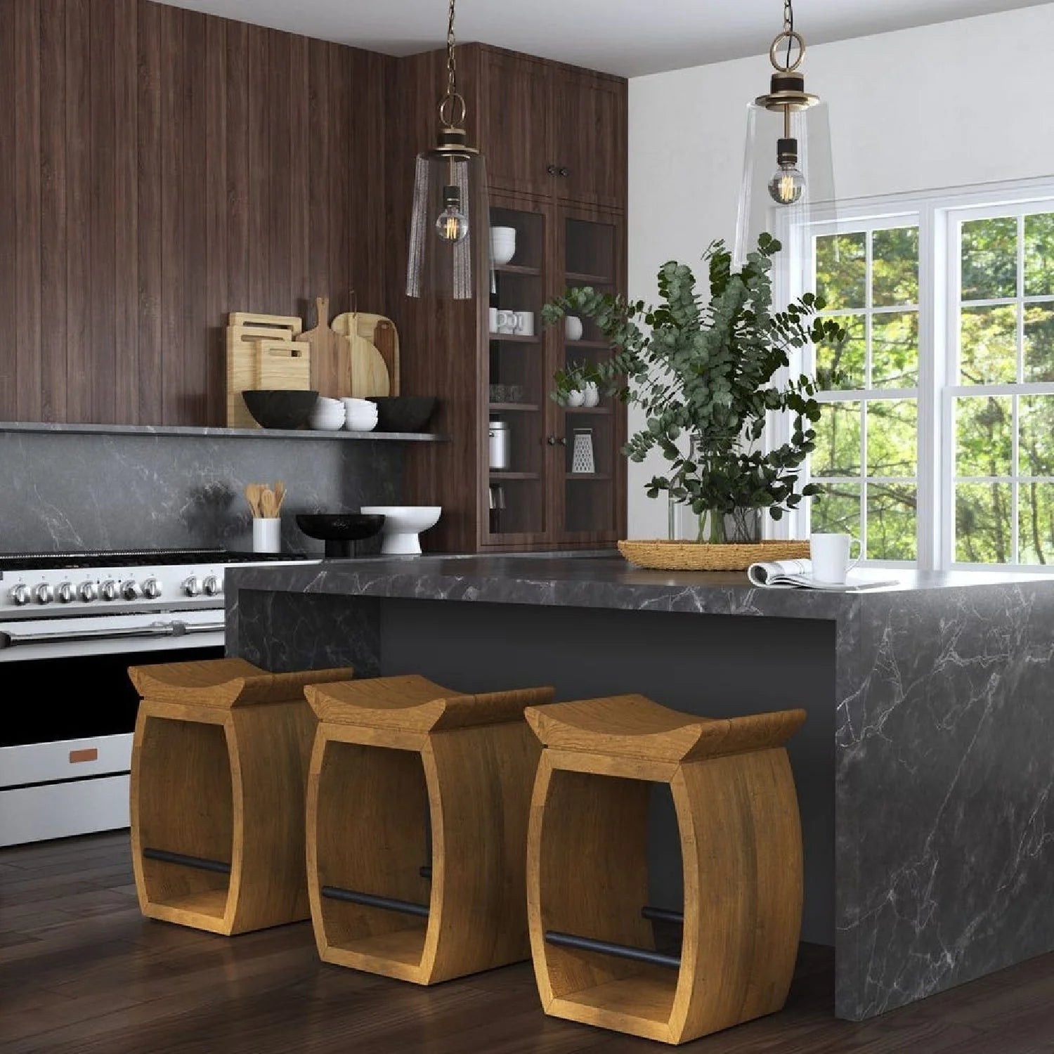 Luxury Modern Reclaimed Elm Wood Counter Stool European Style for Villa