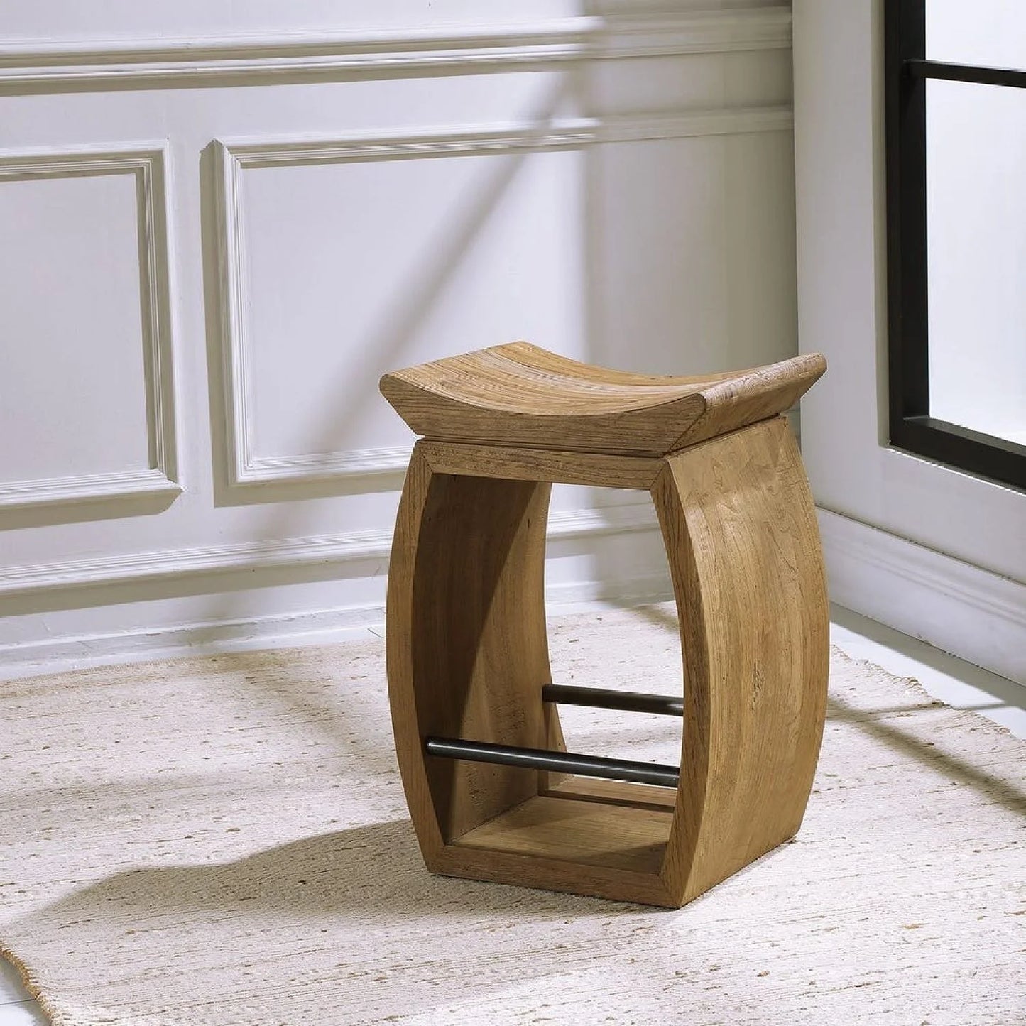 Luxury Modern Reclaimed Elm Wood Counter Stool European Style for Villa