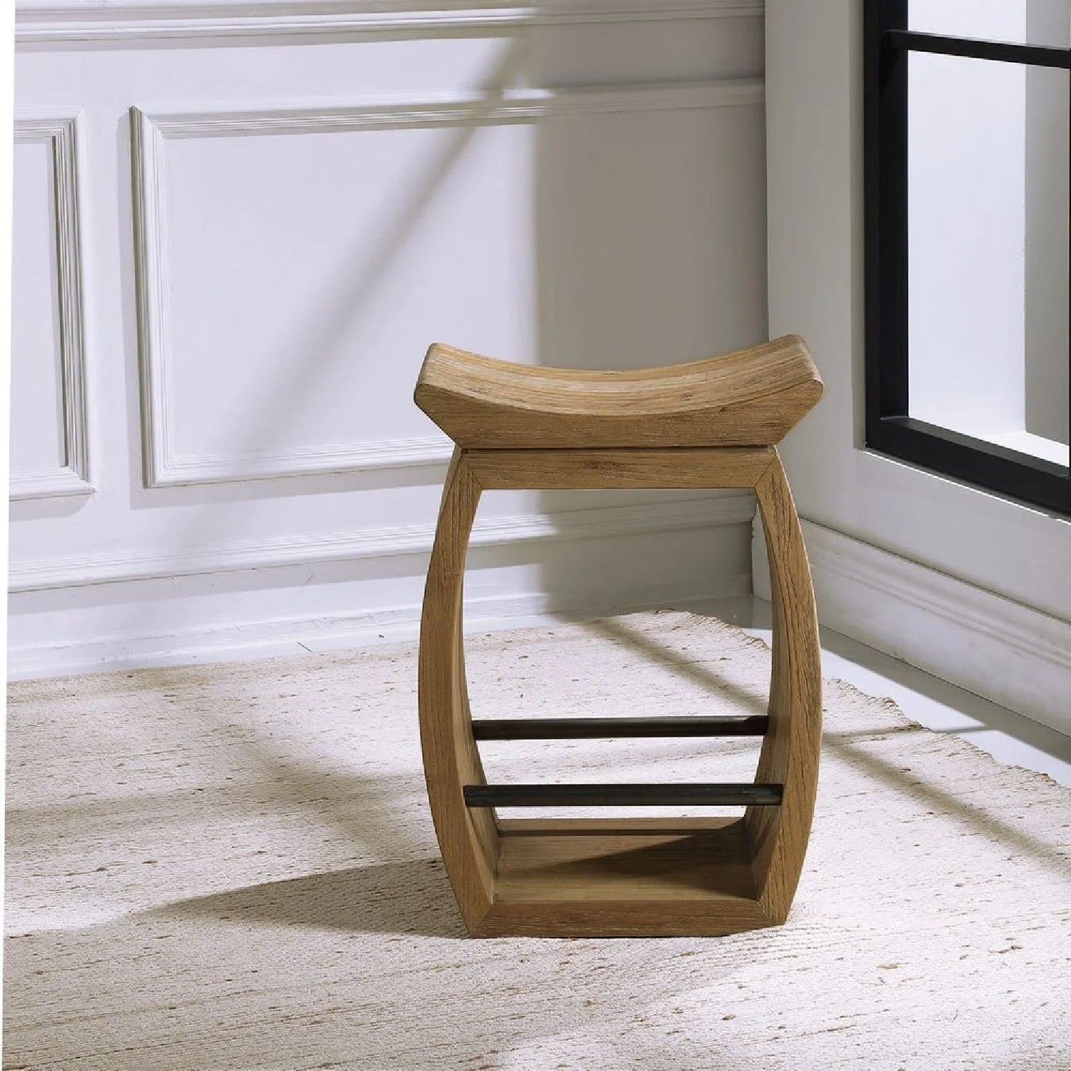 Luxury Modern Reclaimed Elm Wood Counter Stool European Style for Villa