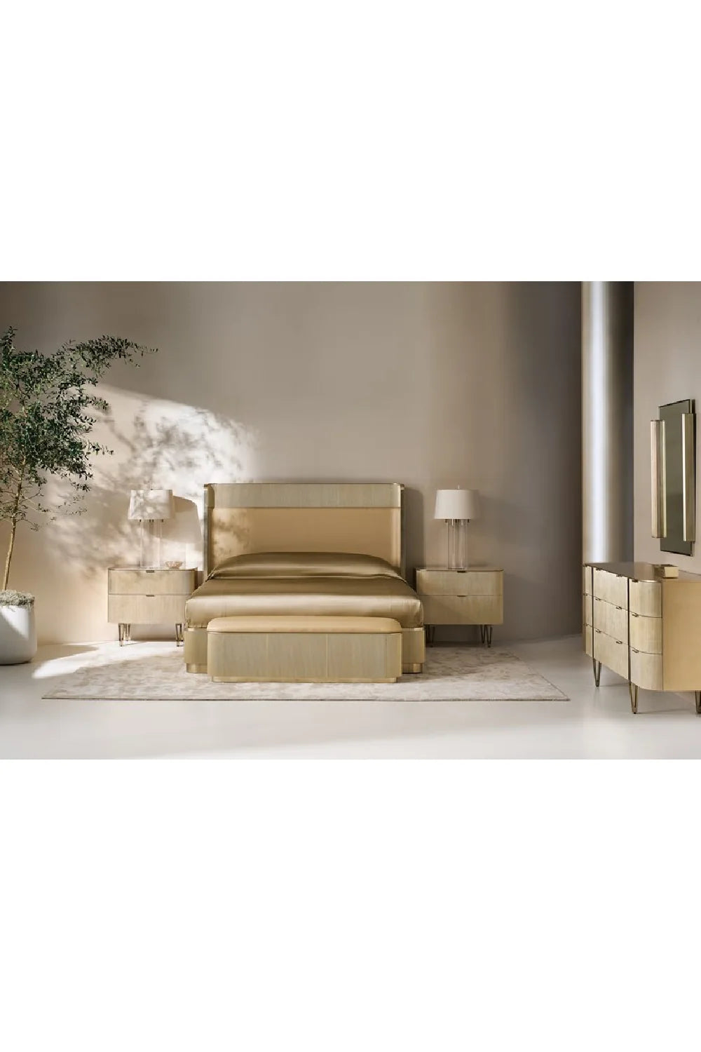 Luxury Modern Reeded 2-Drawer Nightstand European Style for Villa