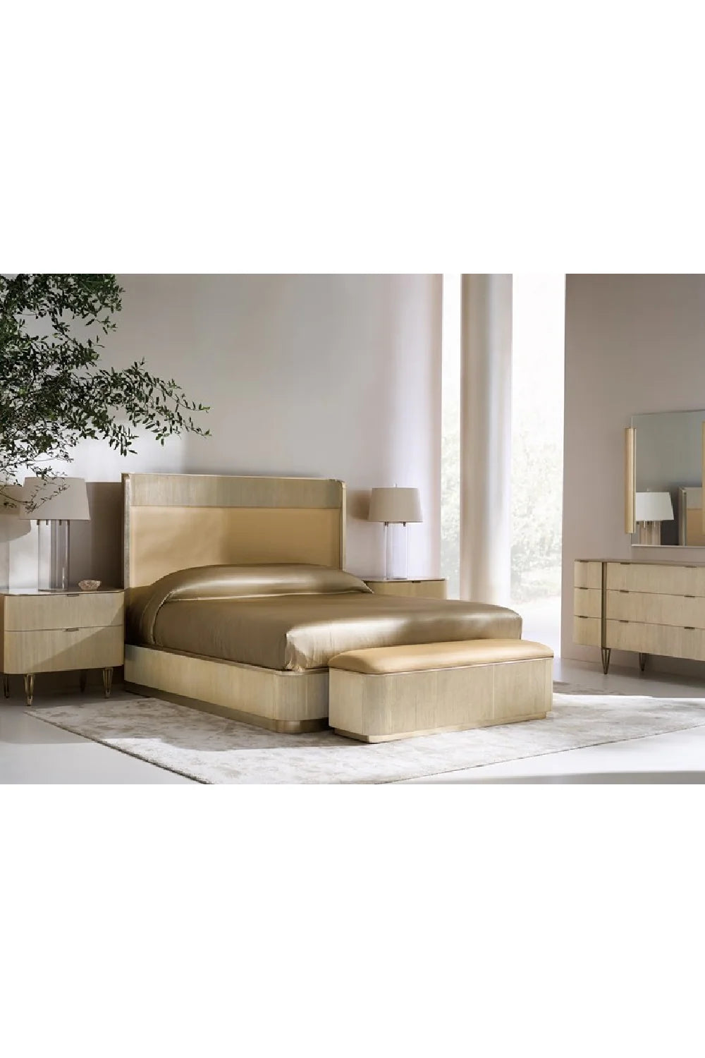 Luxury Modern Reeded 2-Drawer Nightstand European Style for Villa