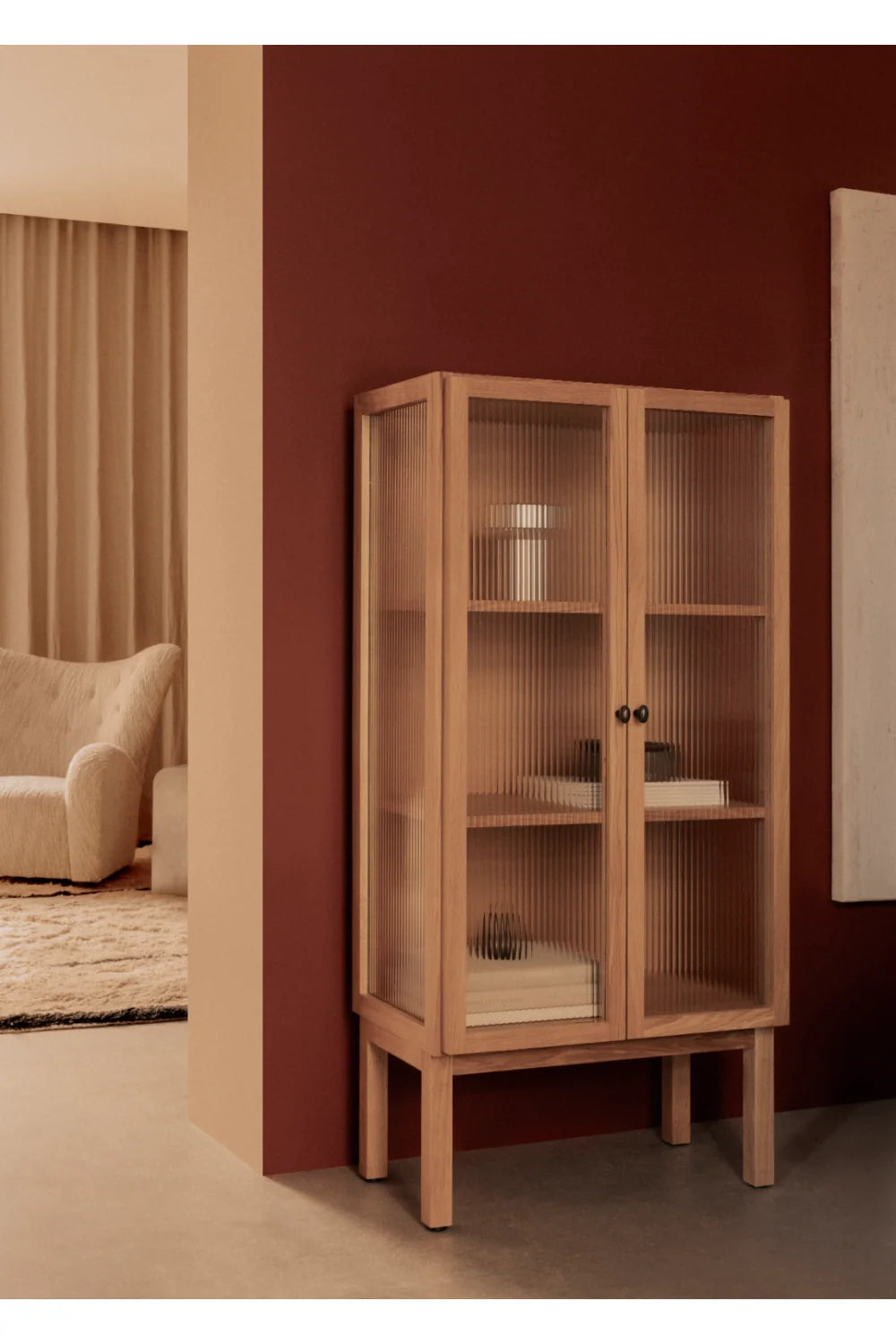 Luxury Modern Reeded Glass Cabinet European Style for Villa