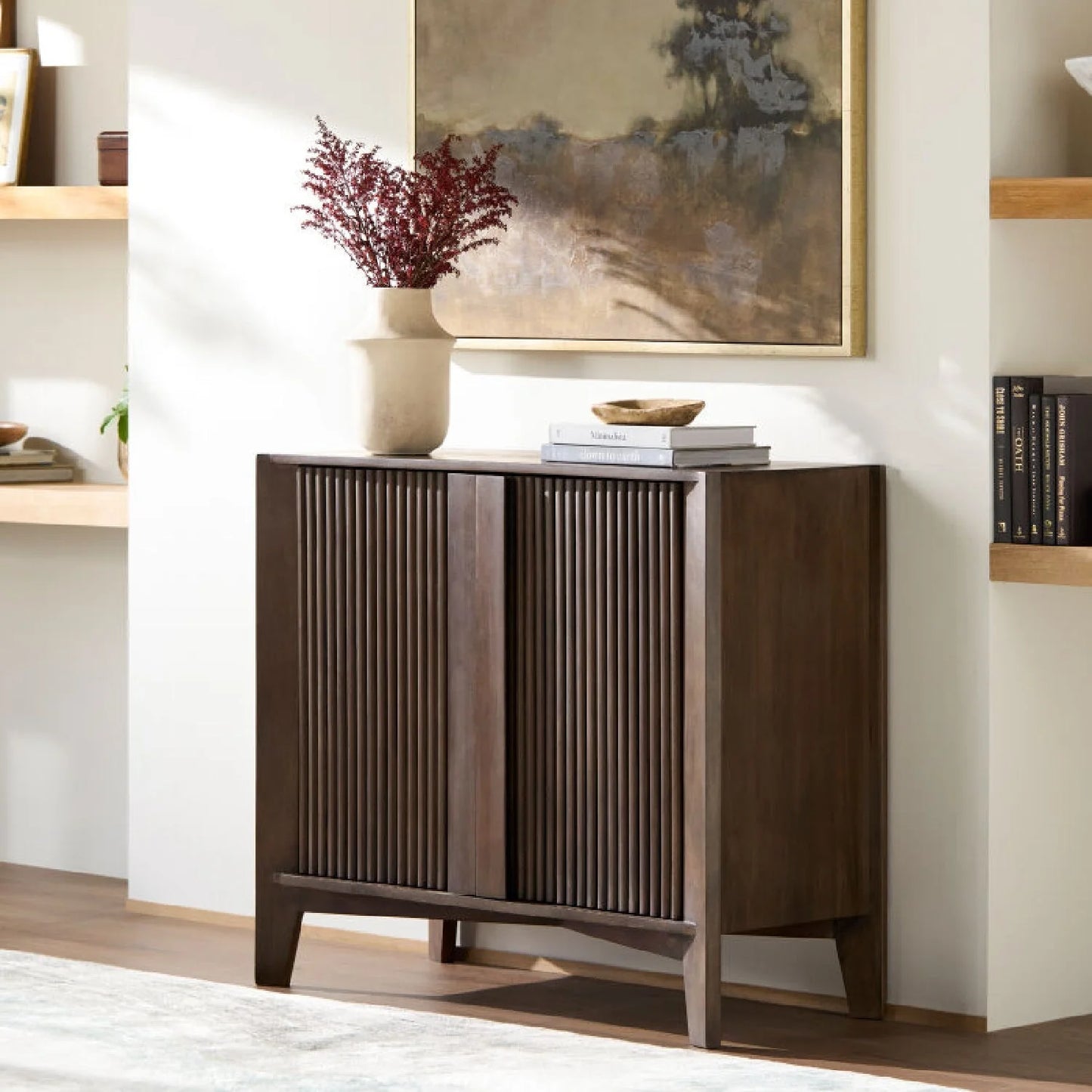 Luxury Modern Reeded Mango Wood Cabinet European Style for Villa