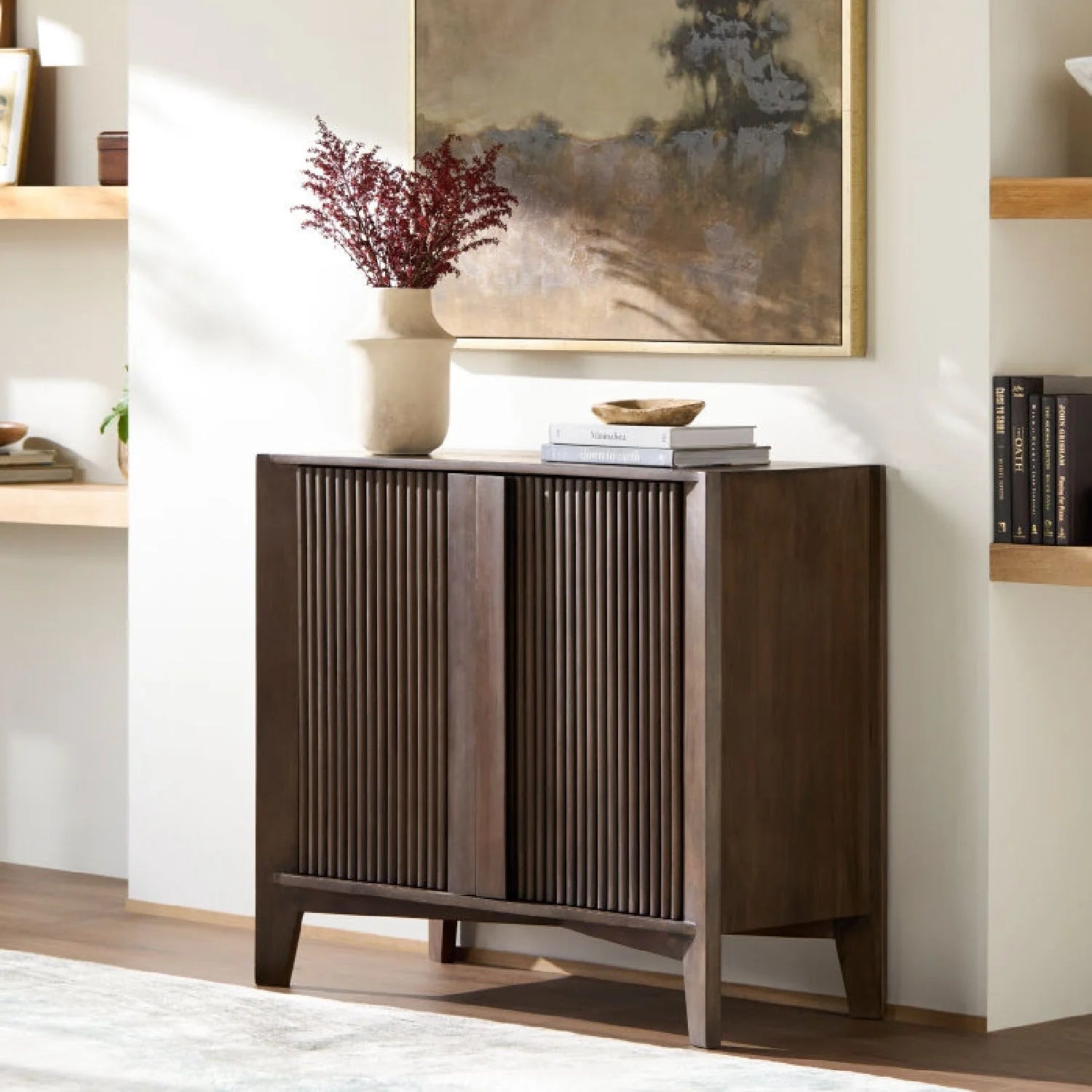 Luxury Modern Reeded Mango Wood Cabinet European Style for Villa